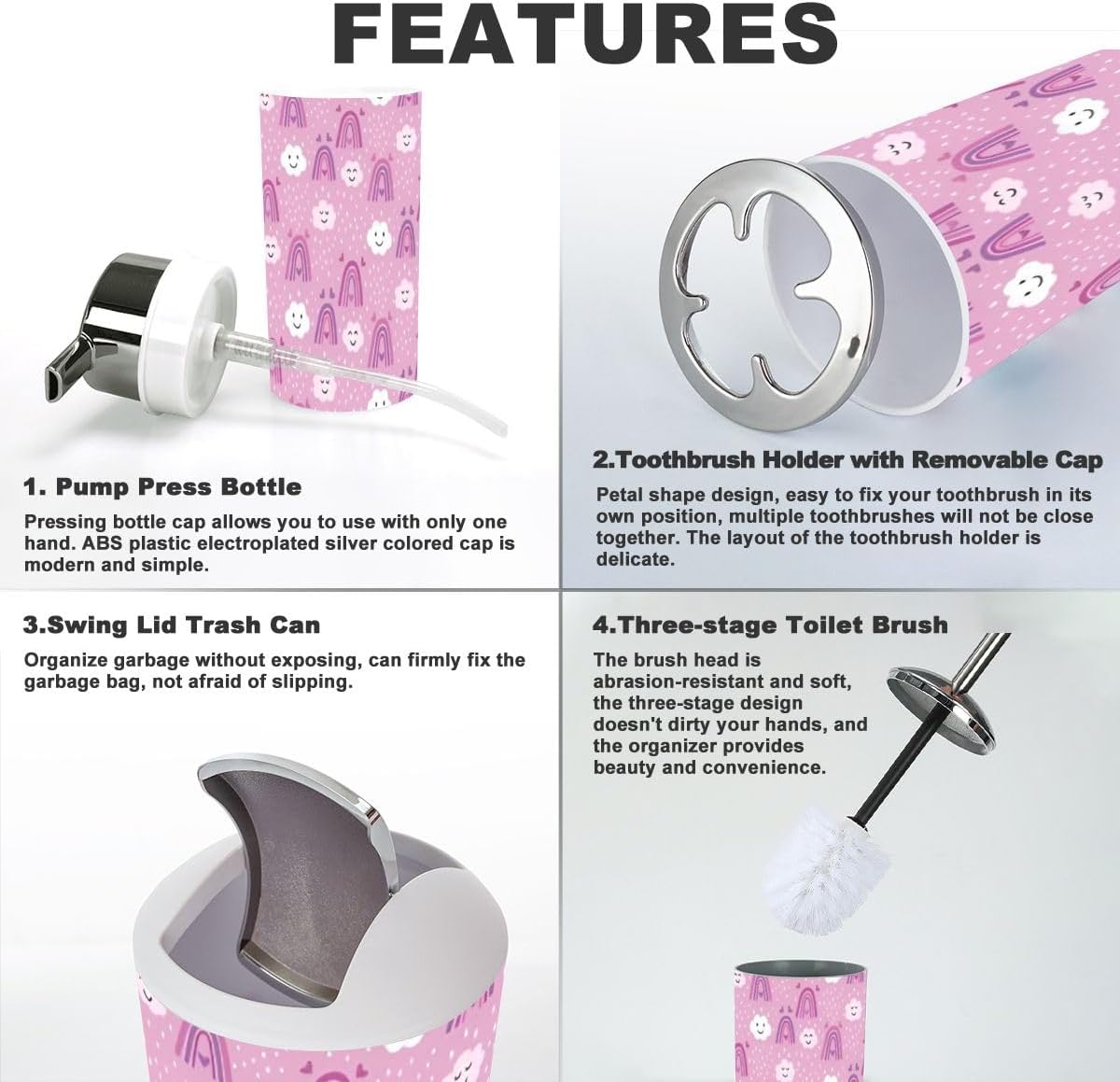 Stylish 6-Piece Bathroom Set - Rainbow Design