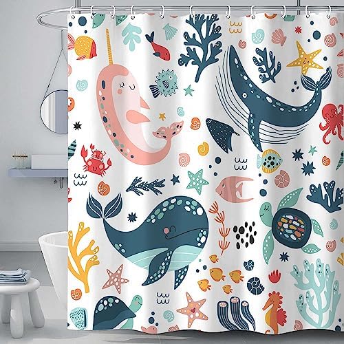 Torich Kids Fun Bathtime decor with Whales Fish