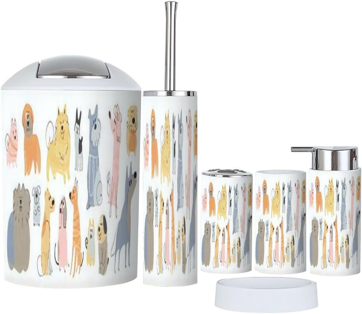 Cute Dogs Bathroom Accessory Set 6 Piece
