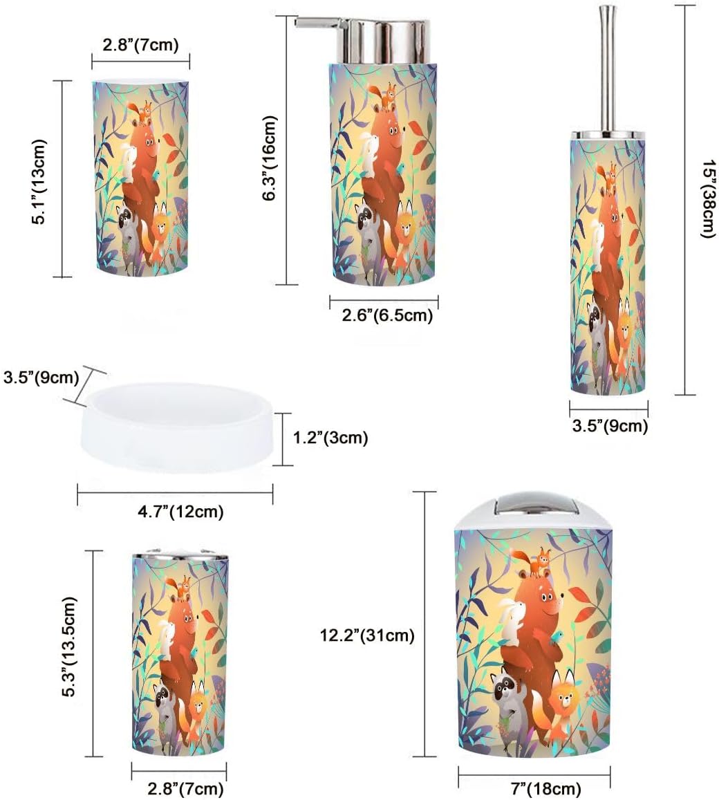 6-Piece bath accessories featuring forest animal characters
