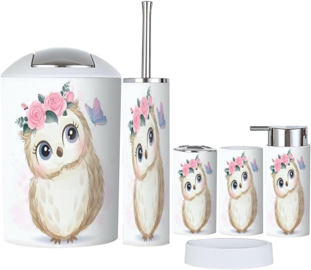 Cute Owl Bathroom Accessory Set 6 Piece 1