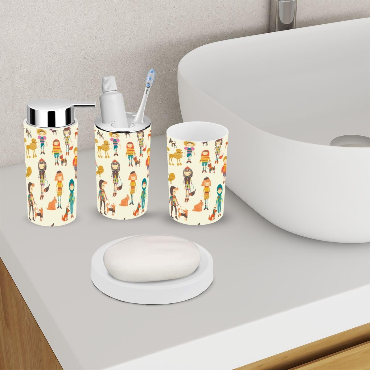 Bathroom Accessory Set 6 Piece for Girls Boys Dogs