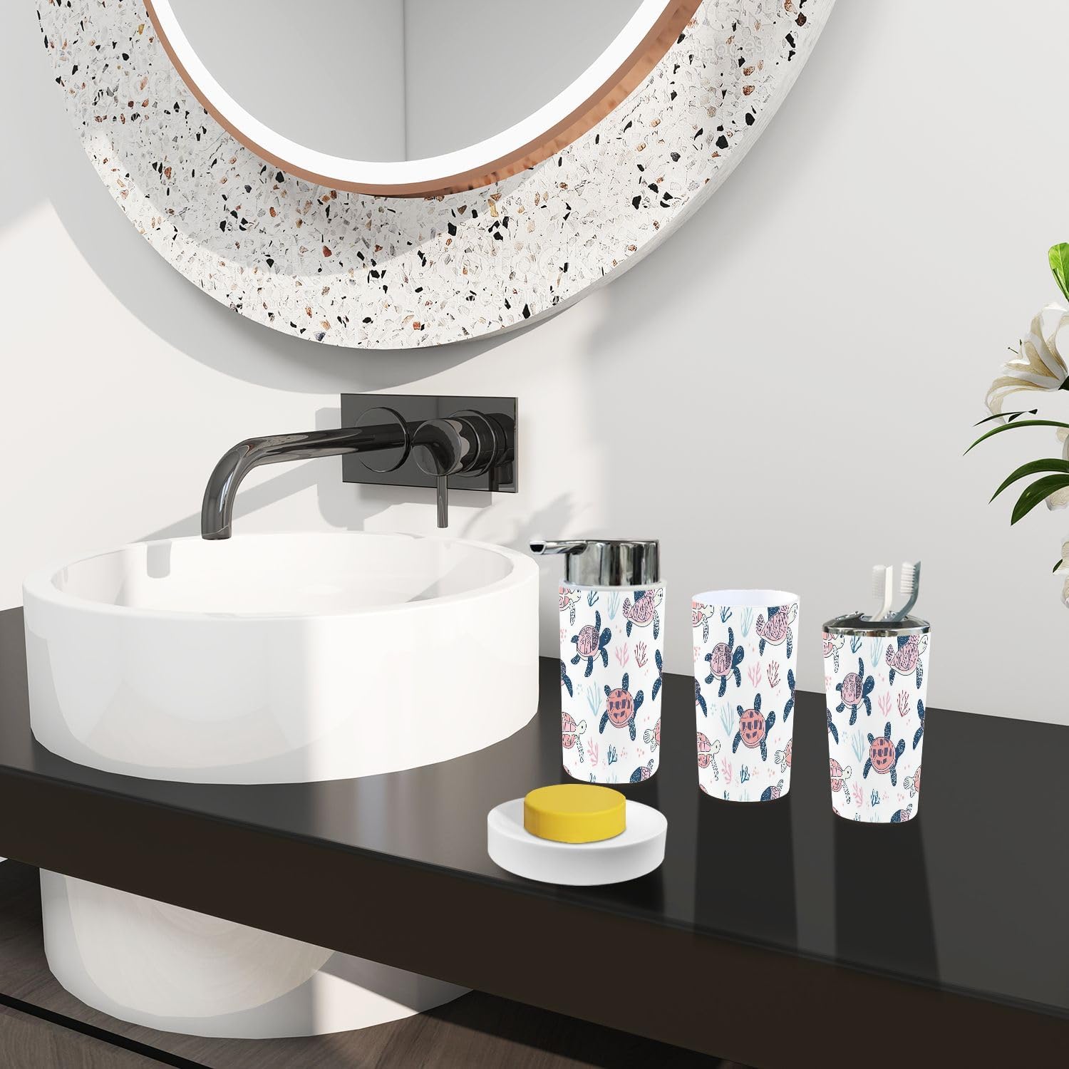 Bathroom Accessory Set 6 Piece Boho Seamless Pattern for Kids