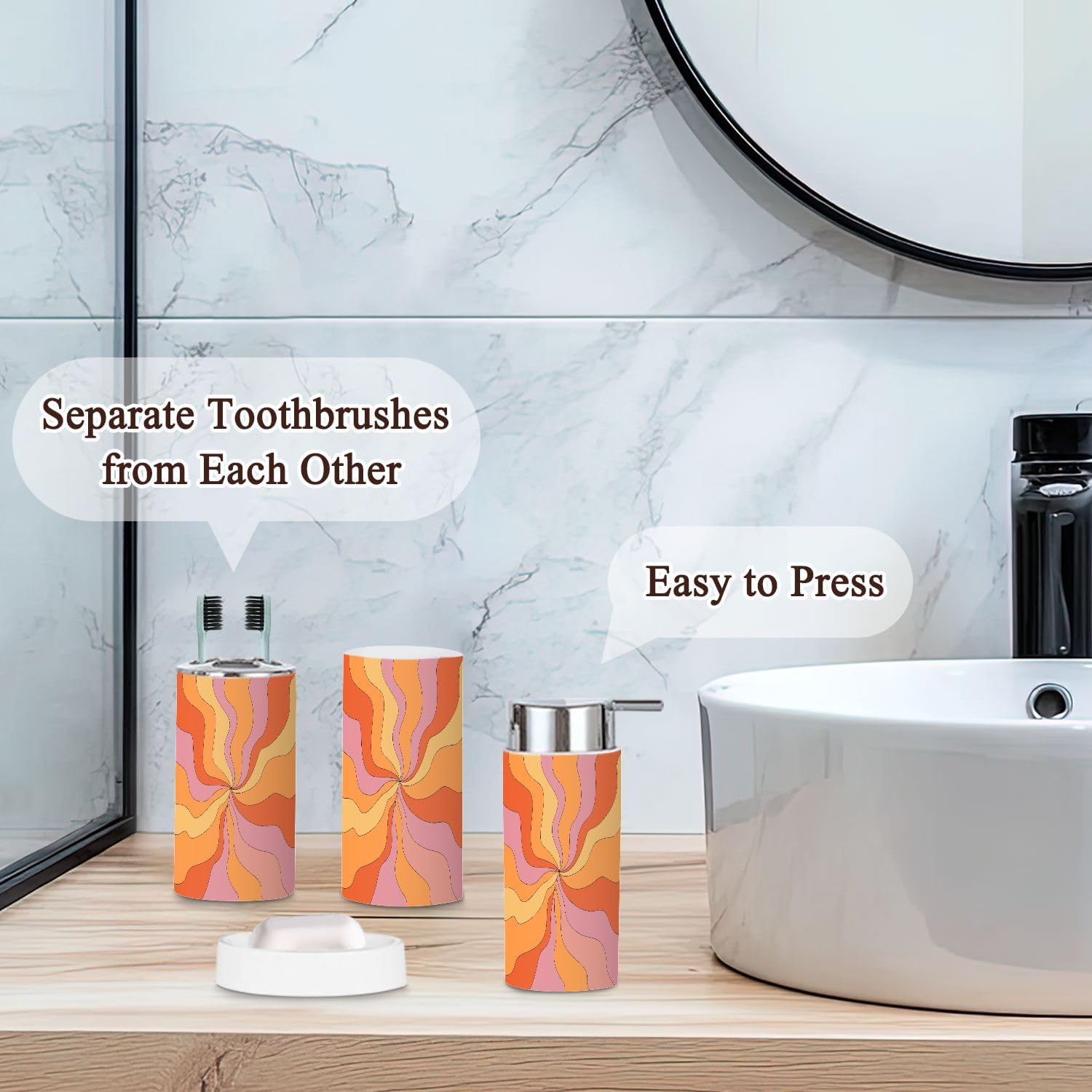 Hippie Boho Retro 6-Piece Bathroom Accessory Set
