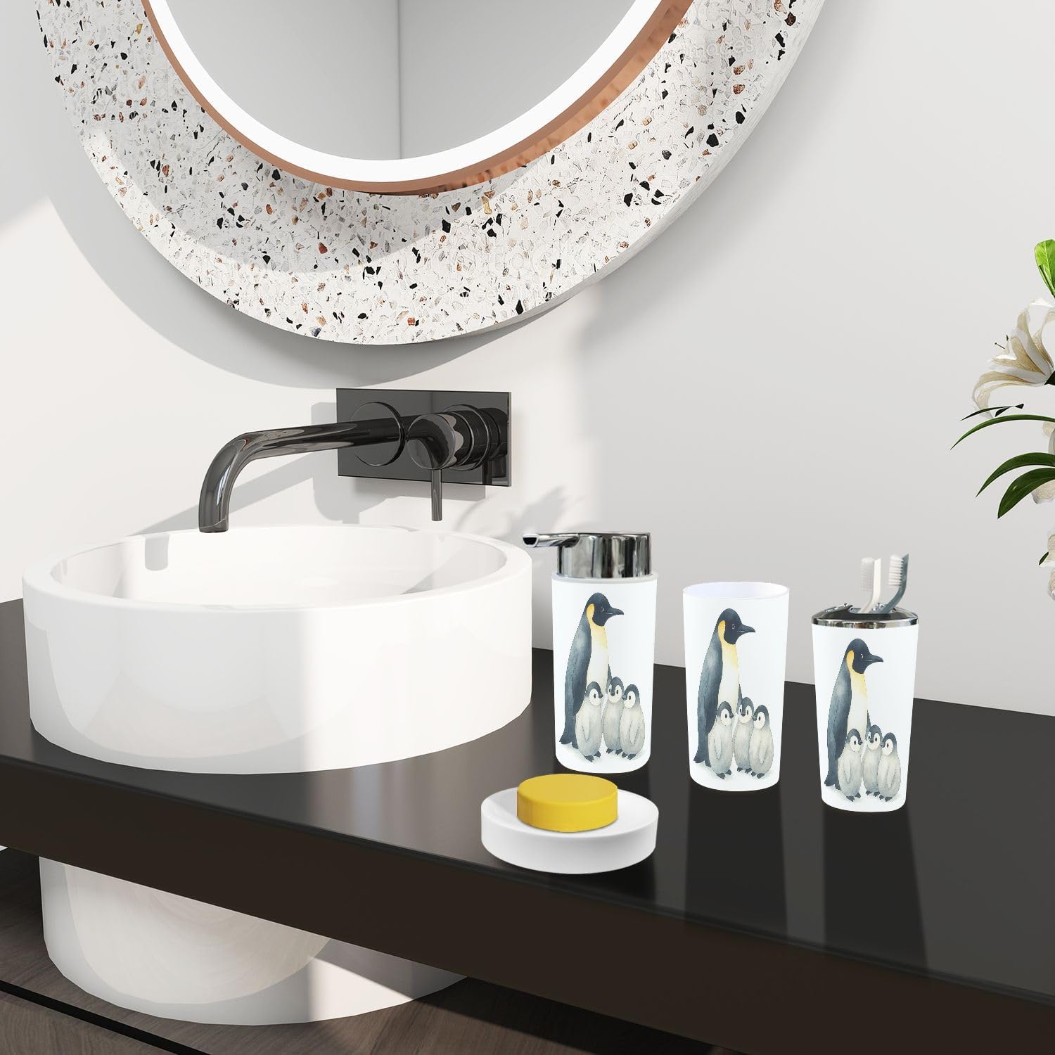 Boho Penguins Bathroom Accessory Set 6 Piece