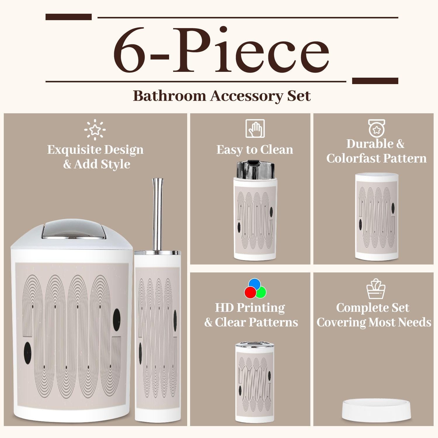 6-Piece Boho Bathroom Set Geometric Handmade Design