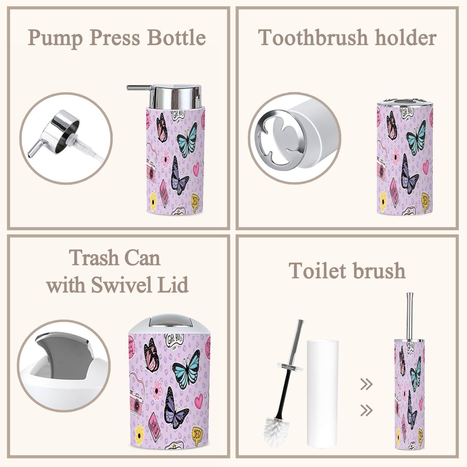 6 Piece Cute Butterfly Bathroom Accessories Set