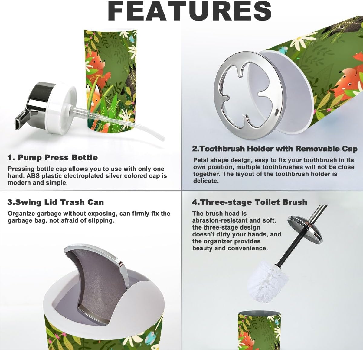 Cute Forest Animals Bathroom Accessory Set 6 Piece