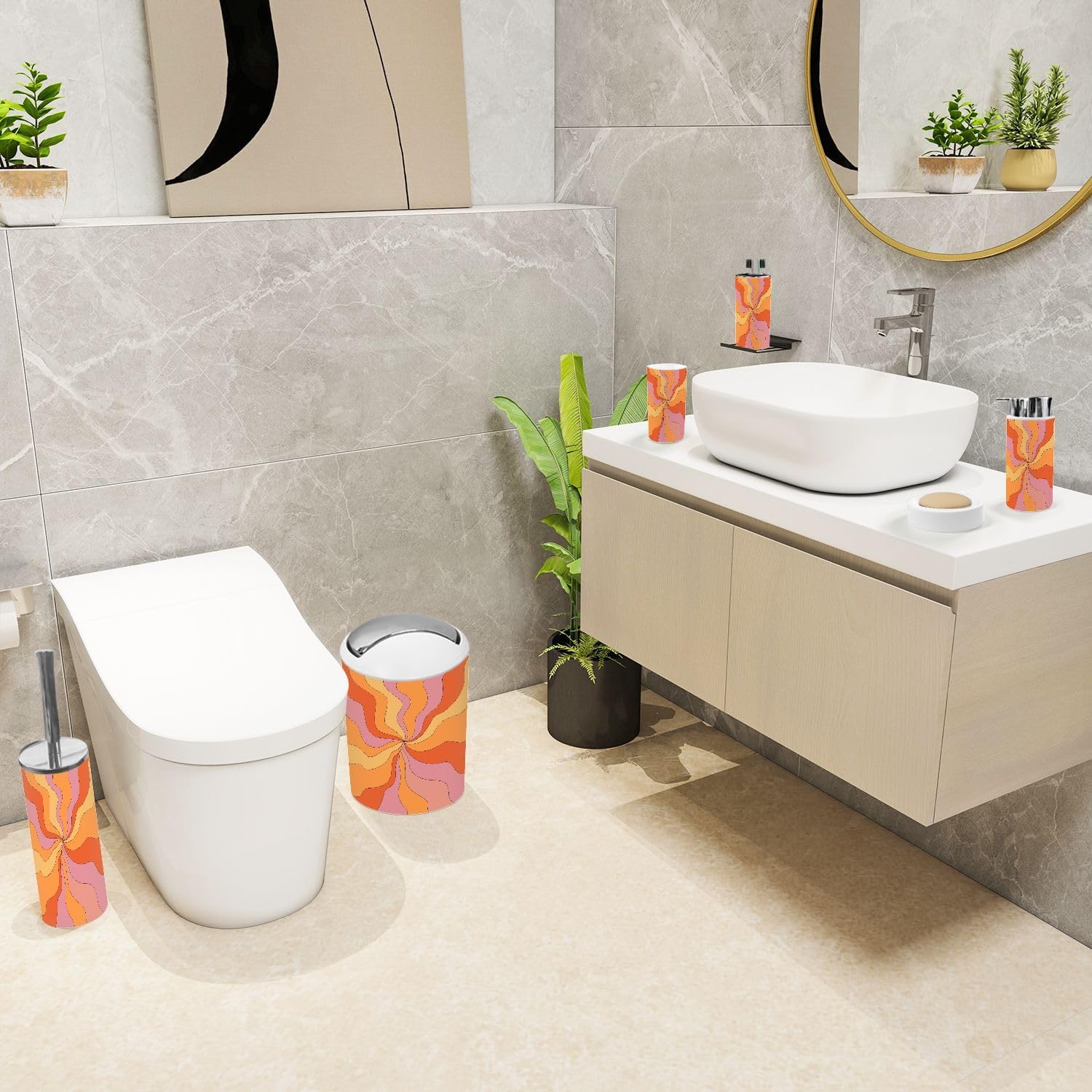 Hippie Boho Retro 6-Piece Bathroom Accessory Set