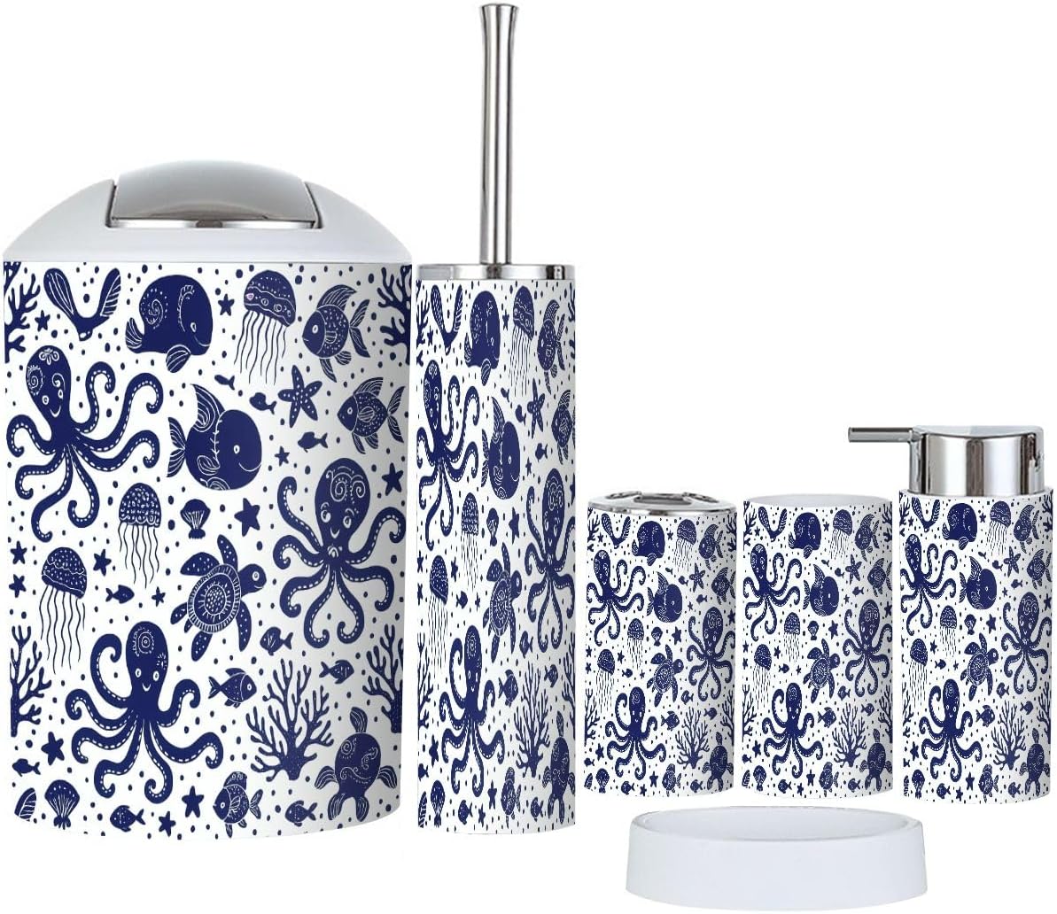 Bathroom Accessories 6-Piece Boho Underwater Animals Set