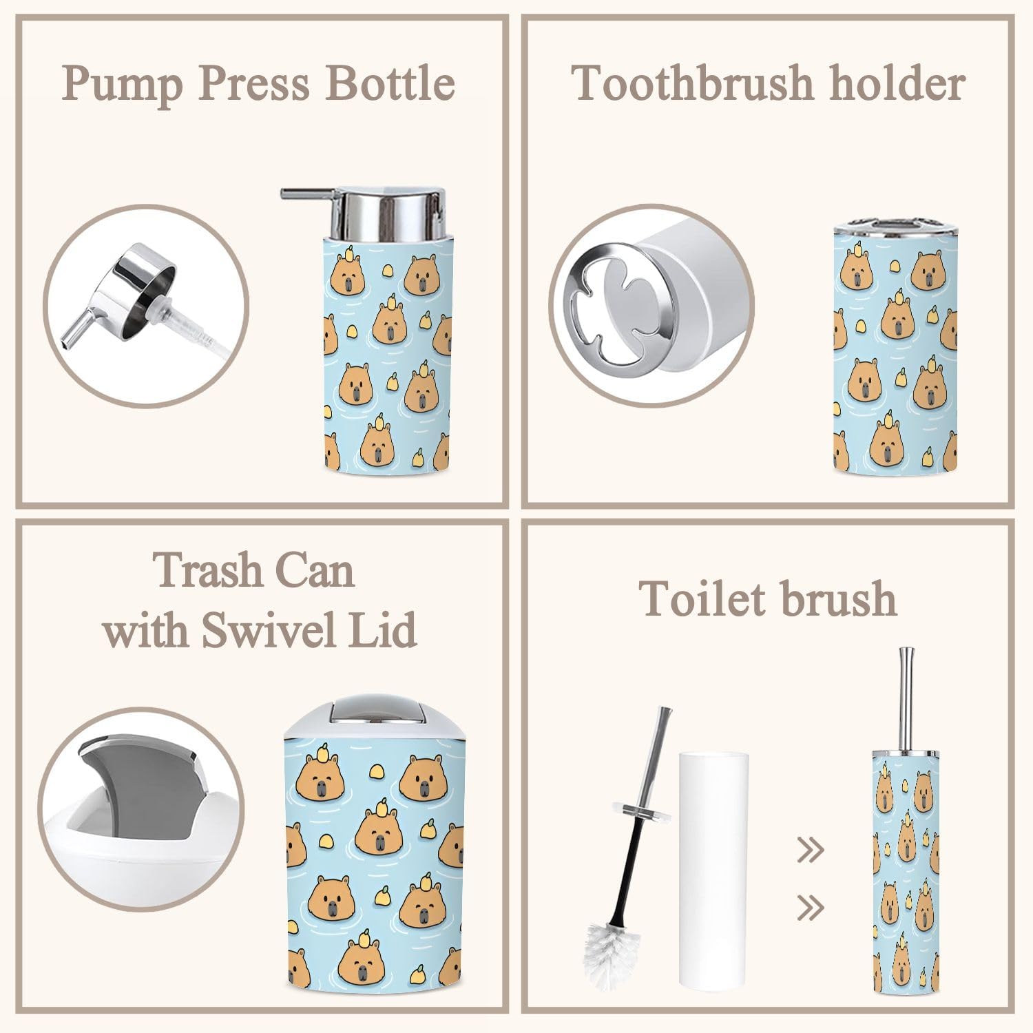 6 Piece Bathroom Accessories Set - Cute and Functional Trading