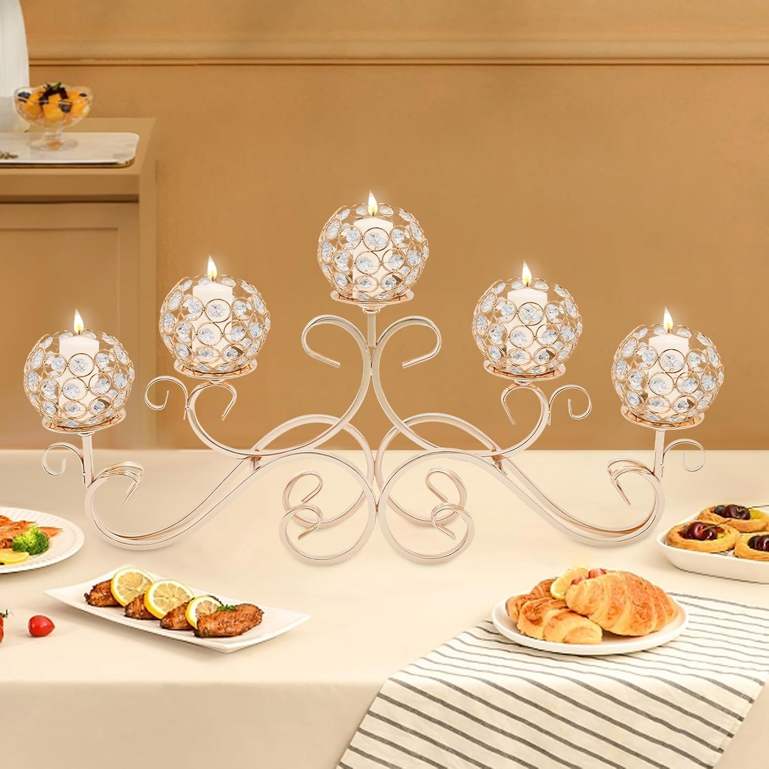 SOKDNHF 5-Arm Crystal Candle Holders - Elegant Candlestick Centerpiece for Weddings Events