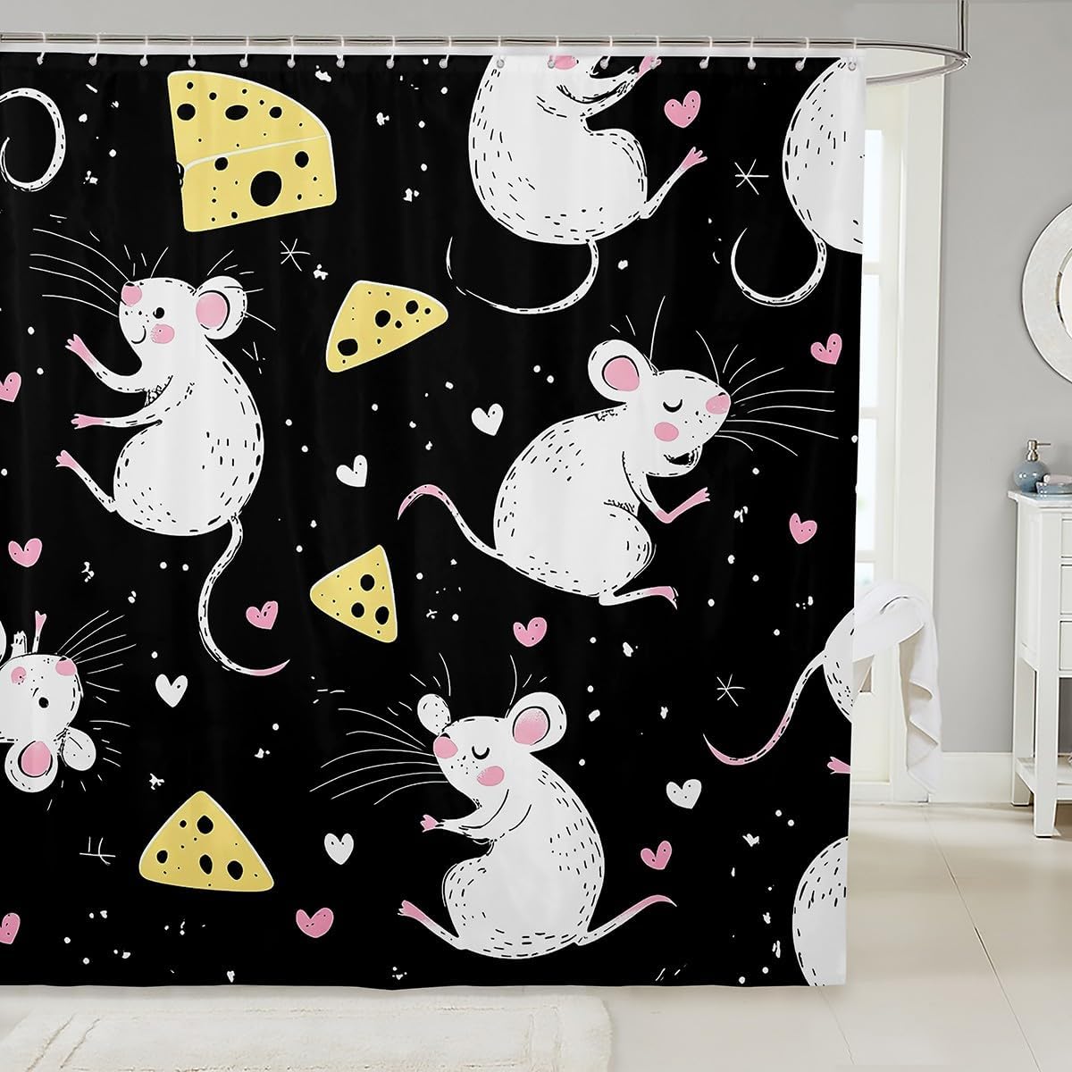 Kids Cute Cartoon Mouse Bath Curtain with Hooks