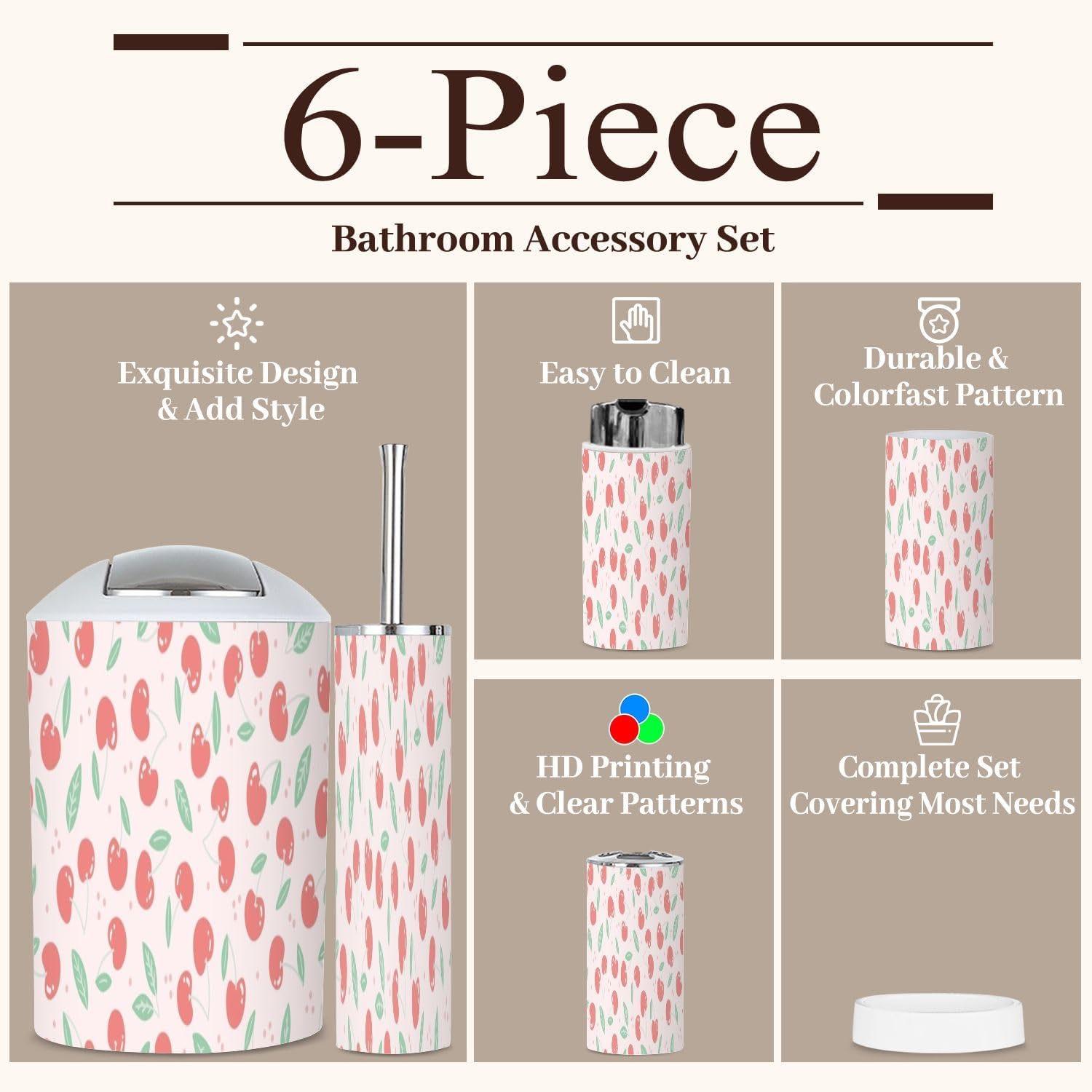 Bathroom Accessories Set Essential Pink Collection