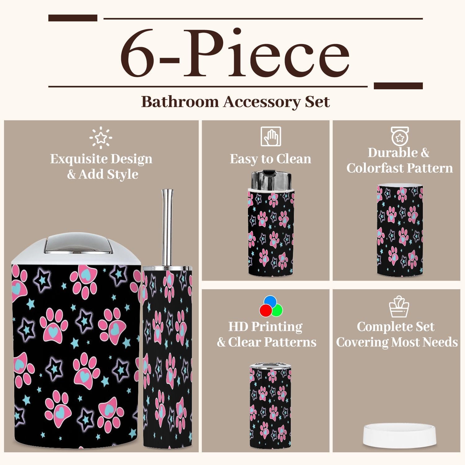 6-Piece Bathroom Set - Cute Functional for Every Space