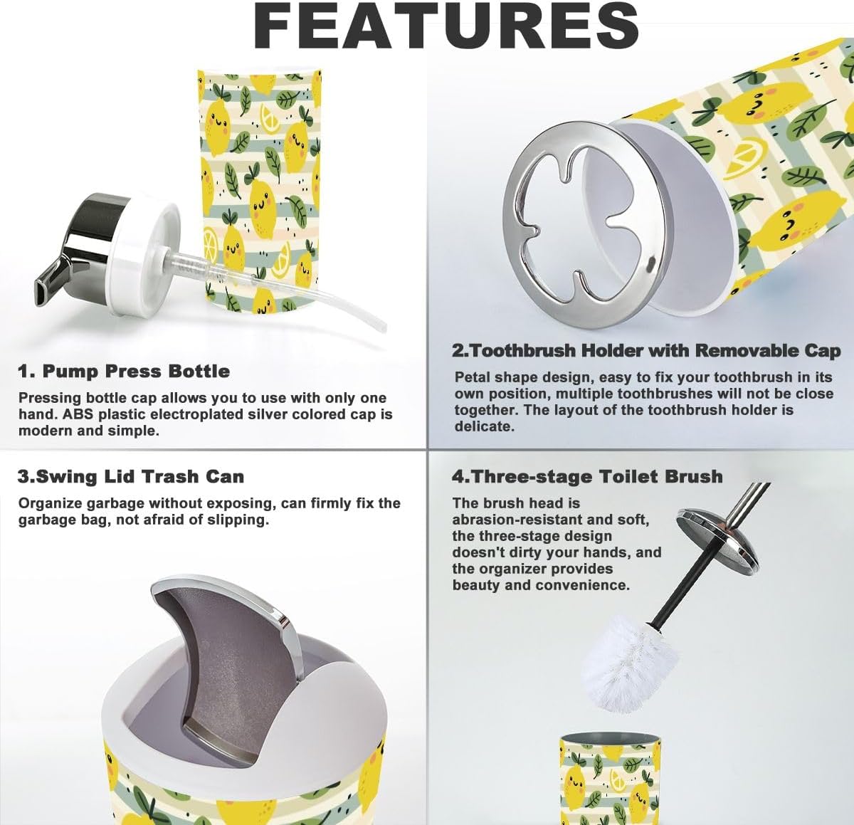 6-Piece Bathroom Accessory Set Durable Stylish for KIDS