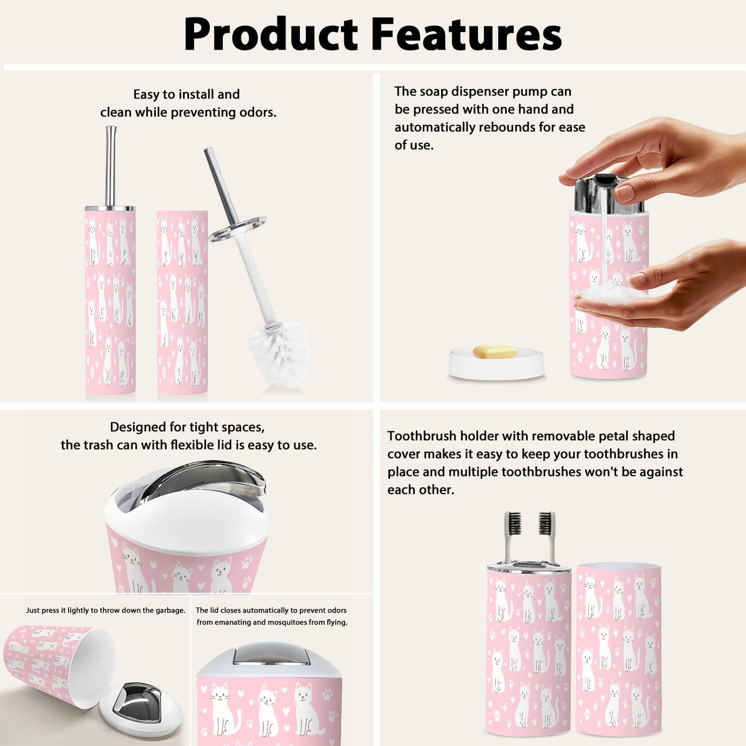 6-Piece Boho Modern Set for Stylish and Efficient Bathroom Use