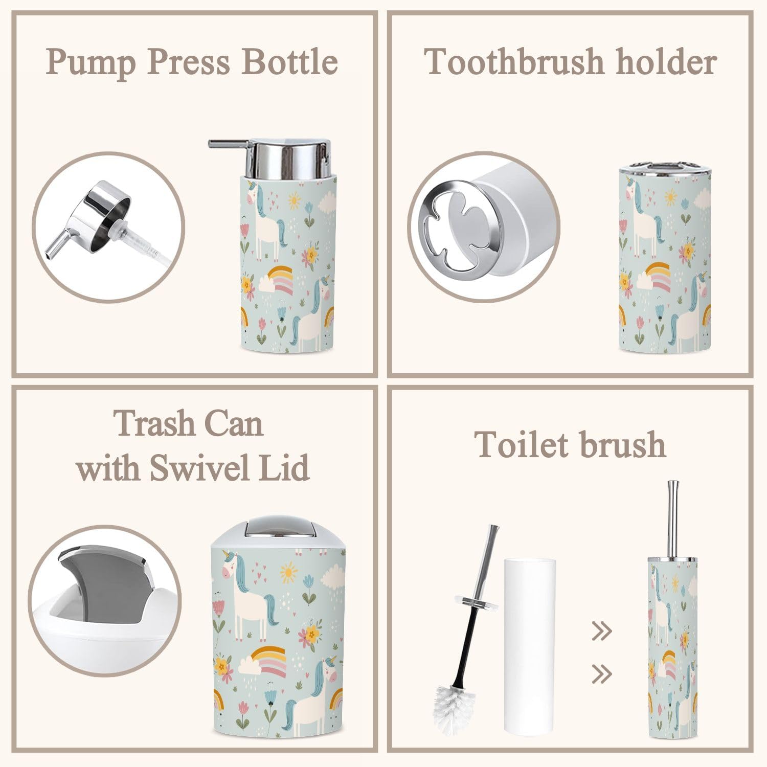6-Piece Bathroom Accessories Set - Cute Flower Design for Modern Bathrooms