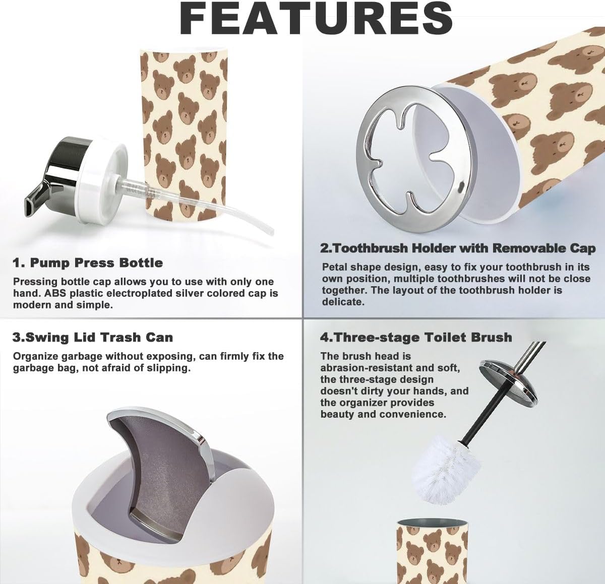 Cute Teddy Bear Bathroom Accessory Set for Kids