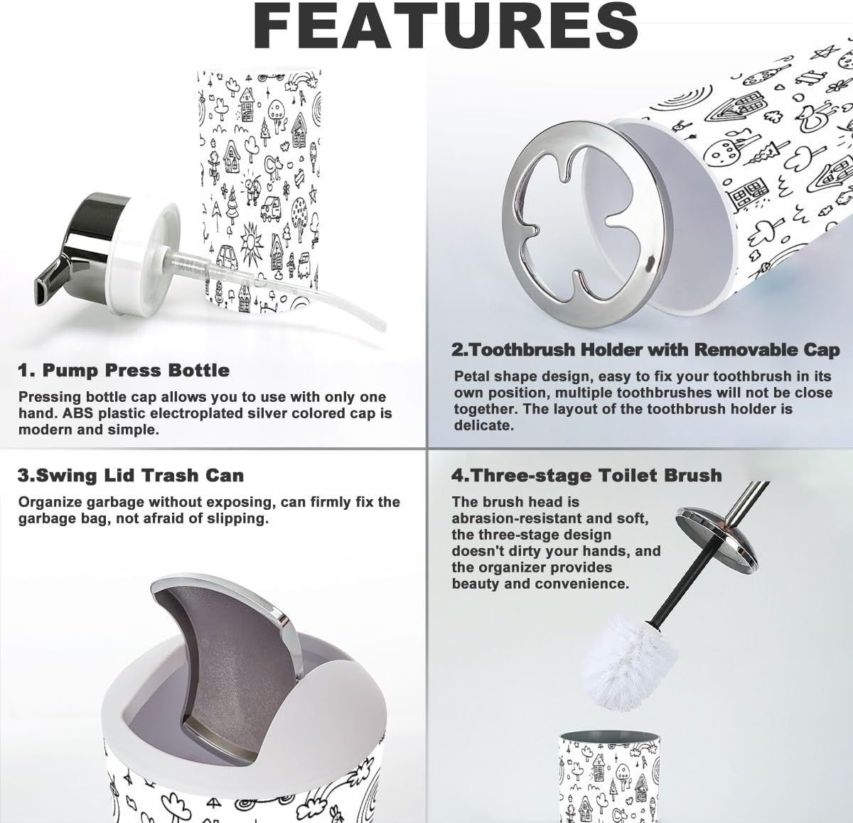 6-Piece Bathroom Accessories Set for Tidying Up and Organizing