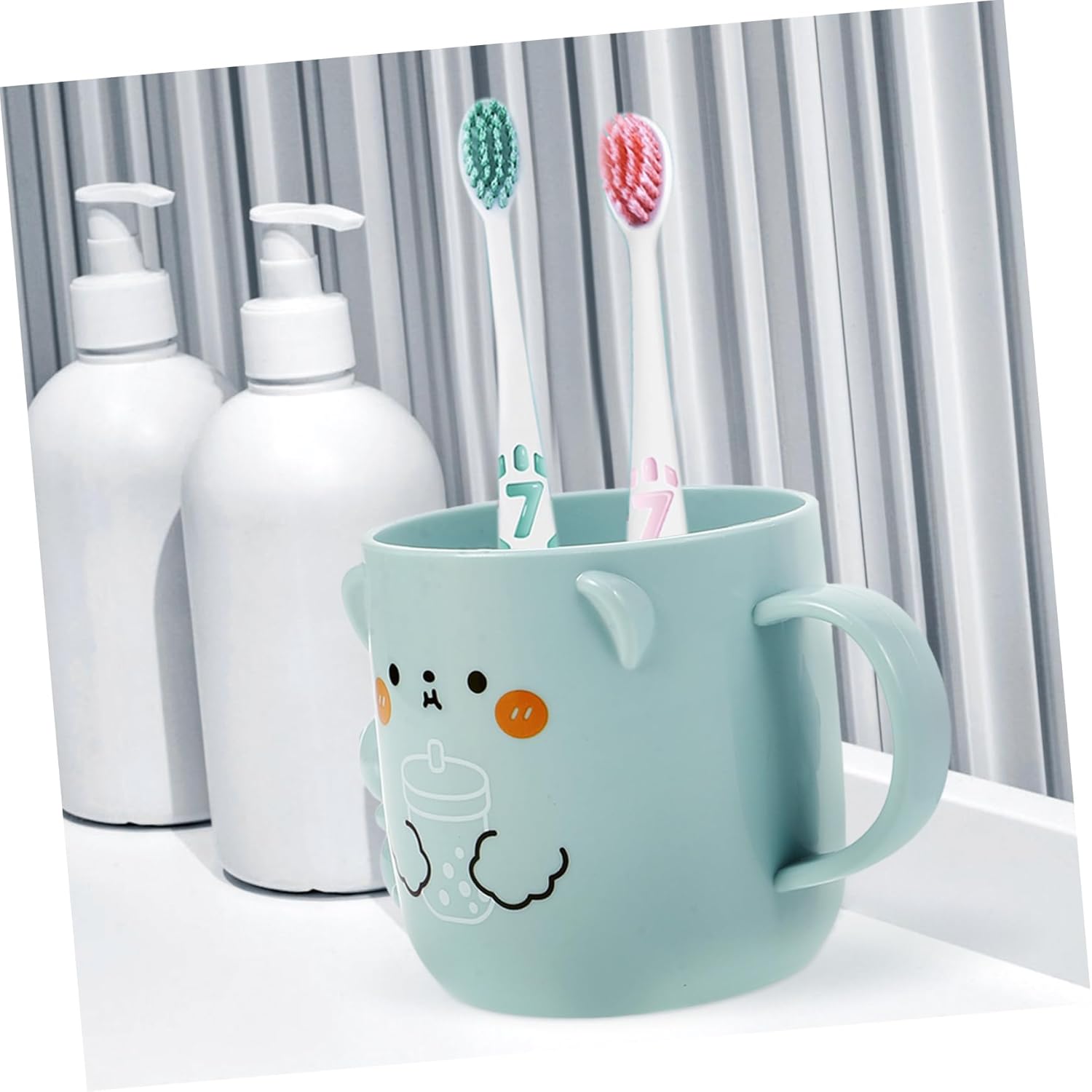 2-Pack Kids Reusable Toothbrush Cup - Cute Plastic Mugs for Toddlers