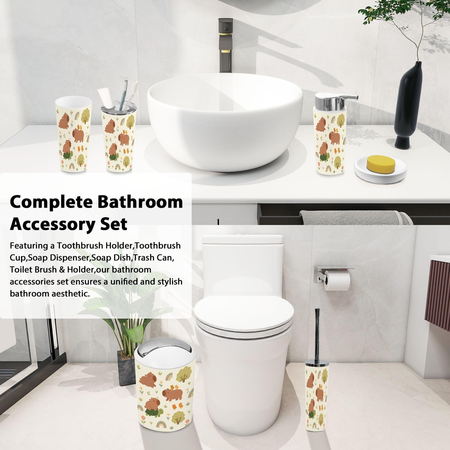 TRANQDEHOM 6-Piece Boho Essential Bathroom Set for Home Kitchen
