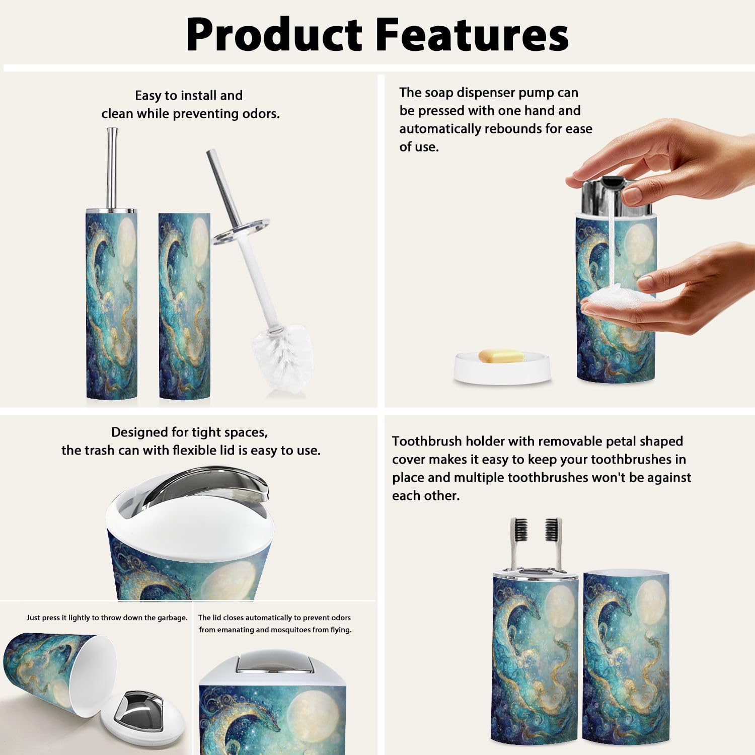 6-Piece Boho Kids Bathroom Accessory Set with Swirls