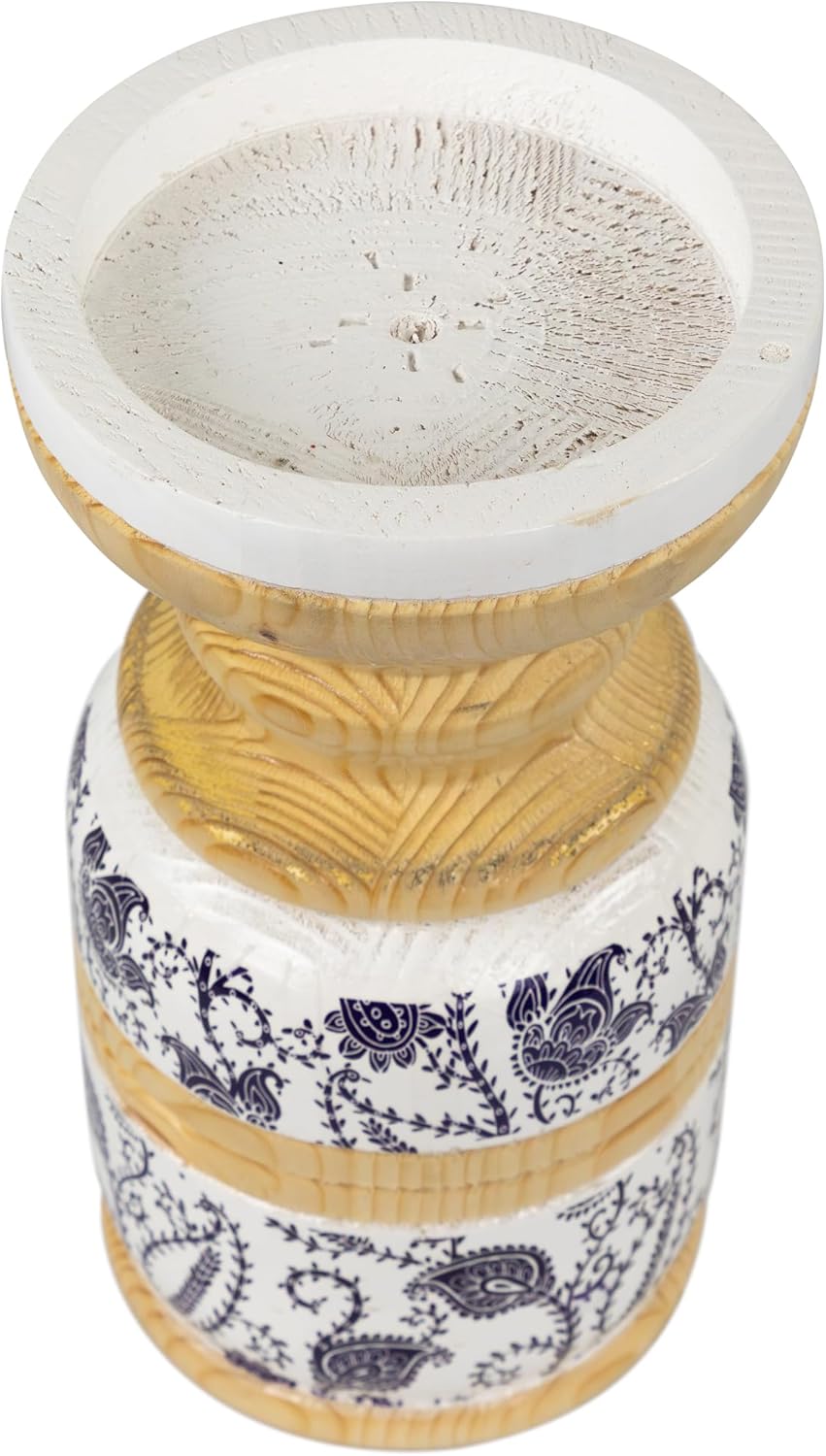 Large White and Blue Paisley Candle Holder