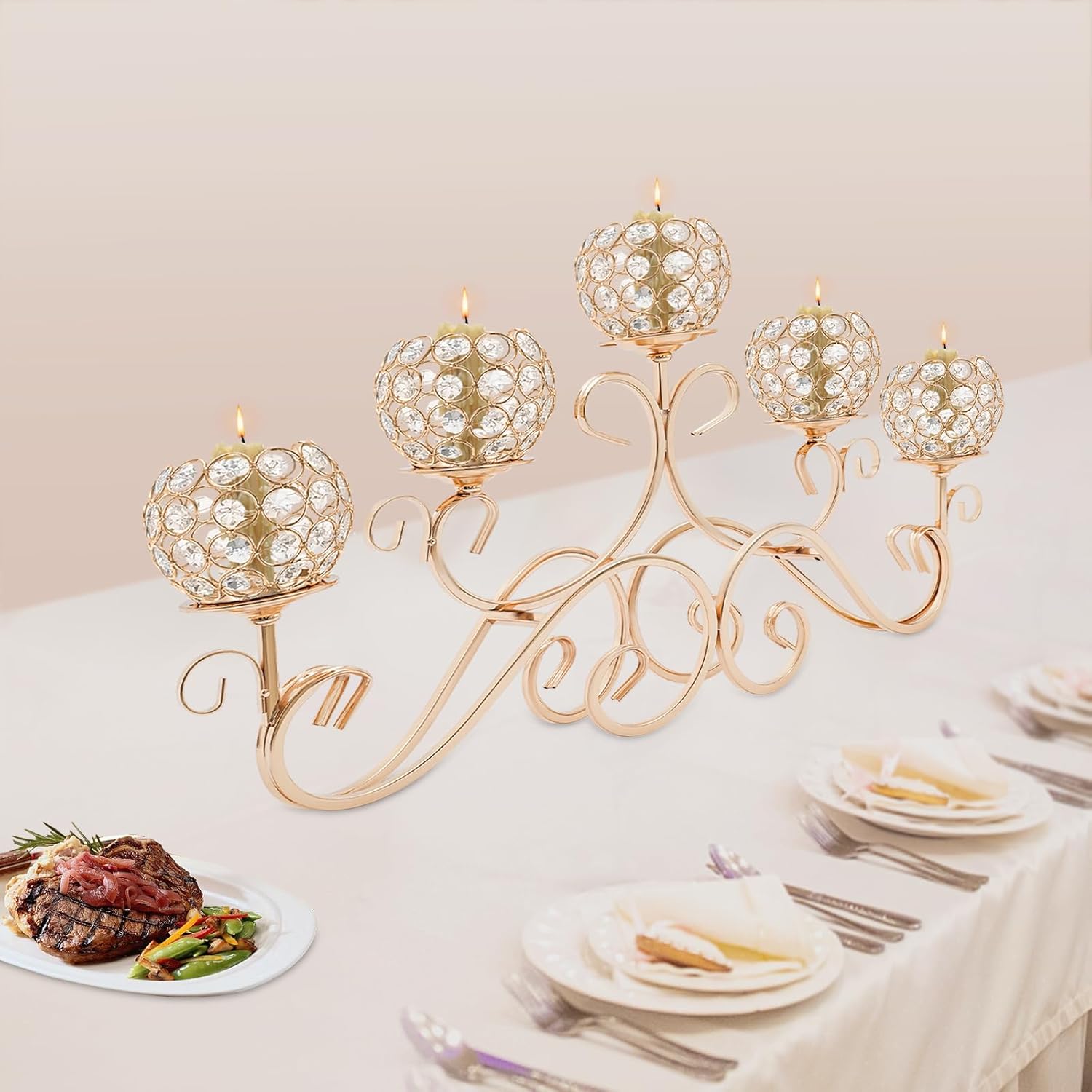 SOKDNHF 5-Arm Crystal Candle Holders - Elegant Candlestick Centerpiece for Weddings Events