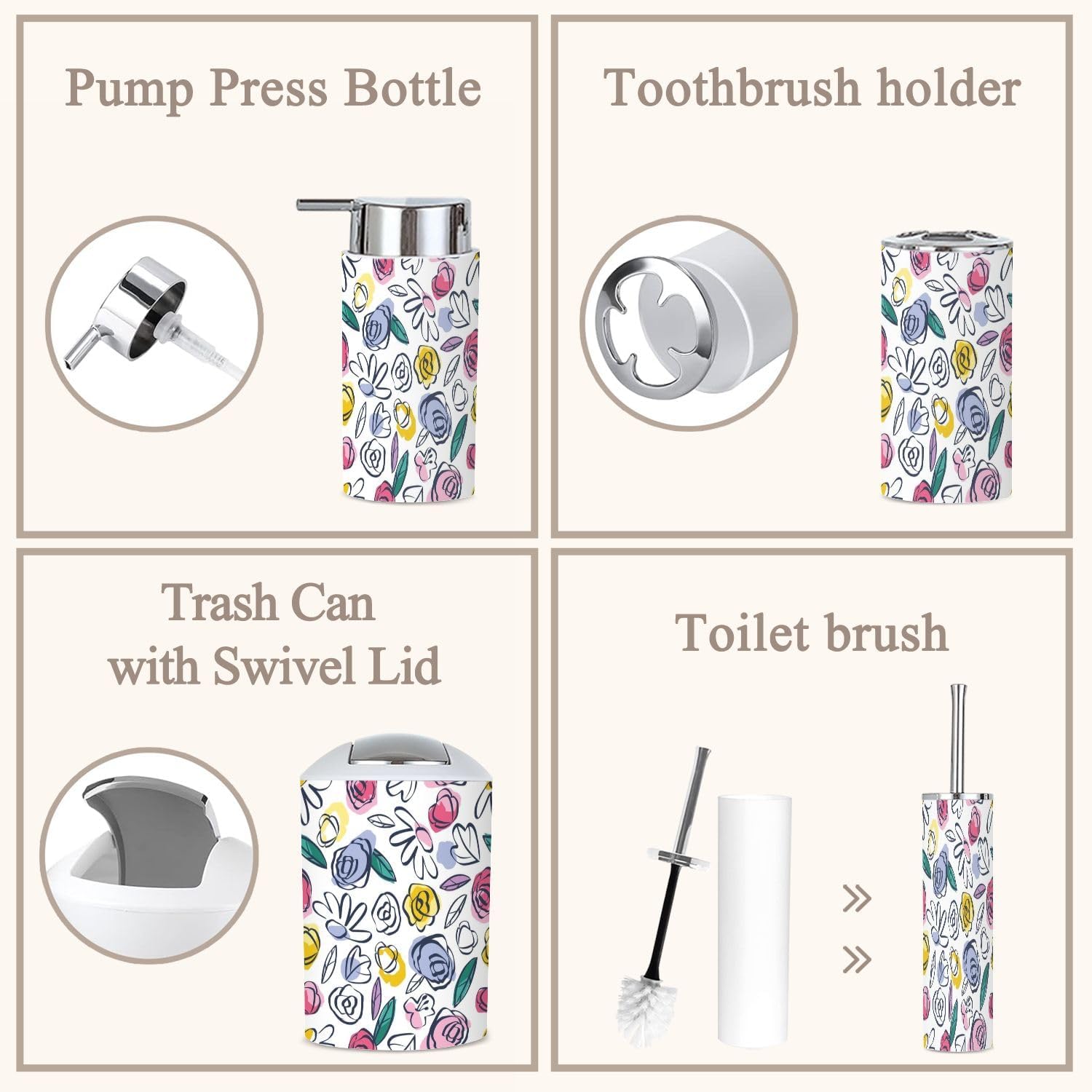 6 Piece Bathroom Accessories Set - Boho Style
