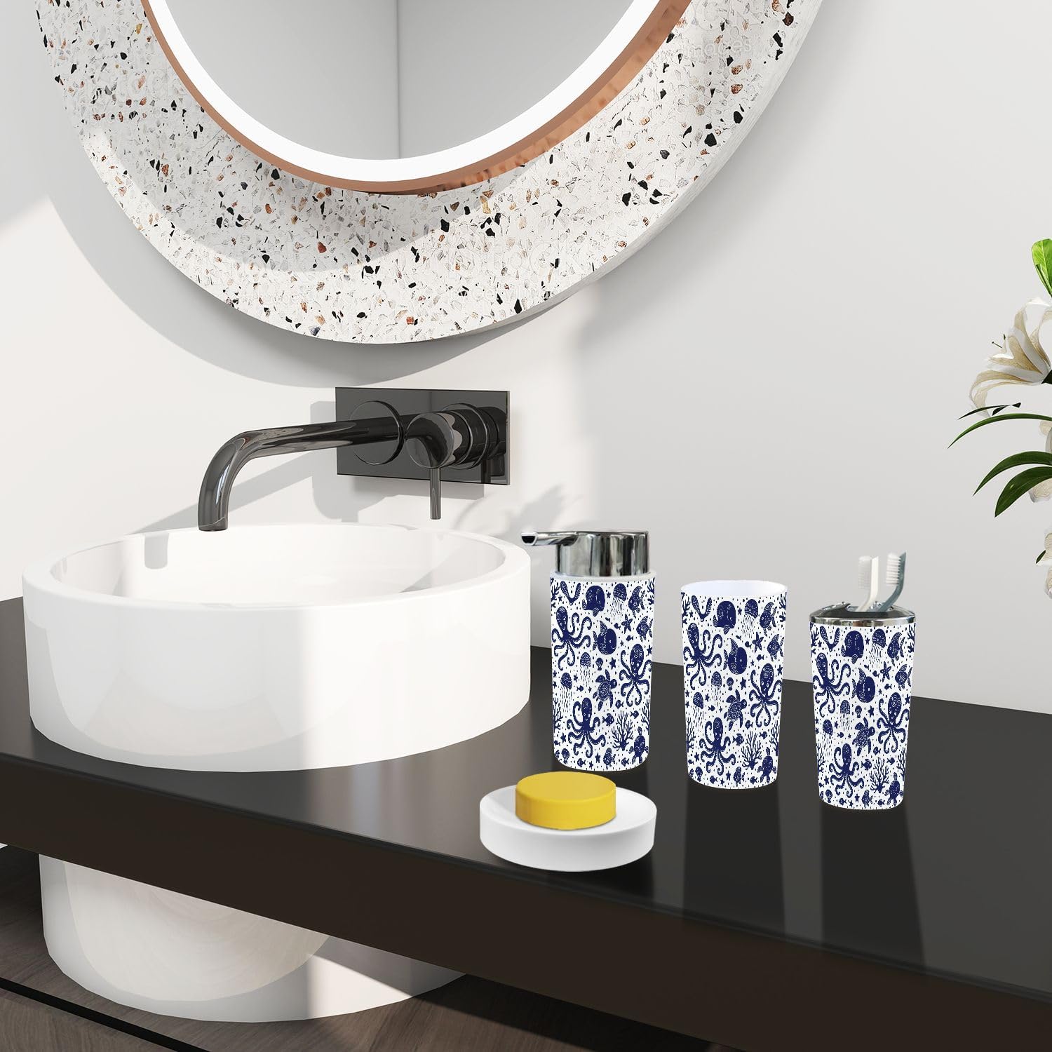 Bathroom Accessories 6-Piece Boho Underwater Animals Set