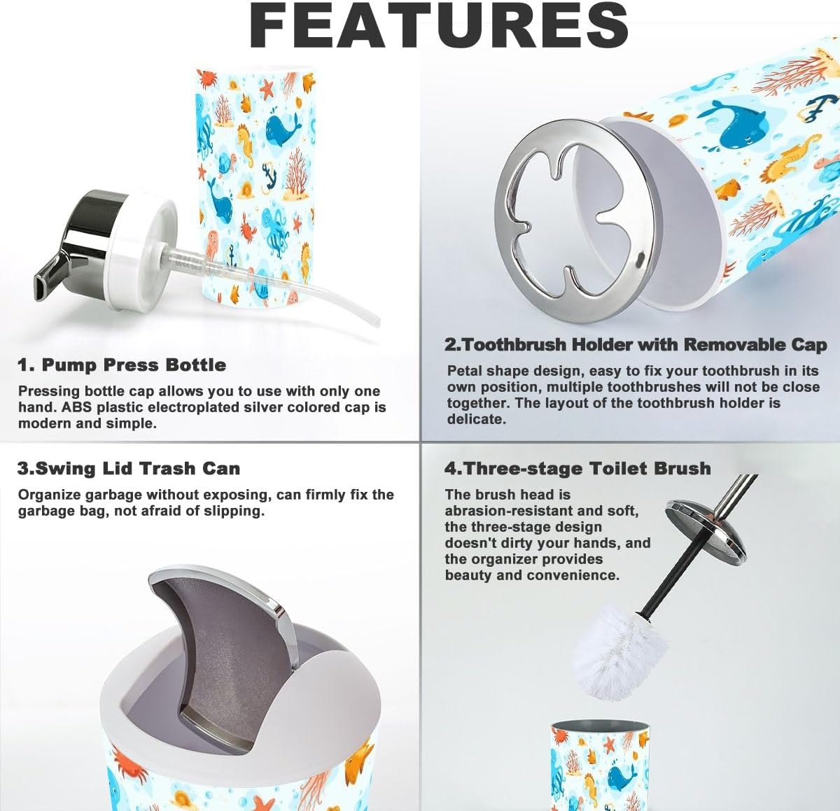 Ocean Life 6 Pcs Bathroom Accessories Set