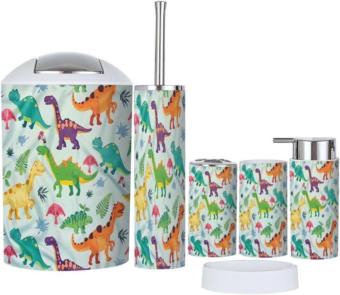 6-Piece Dinosaur-themed Boys Bathroom Accessories with Eco-Friendly Material