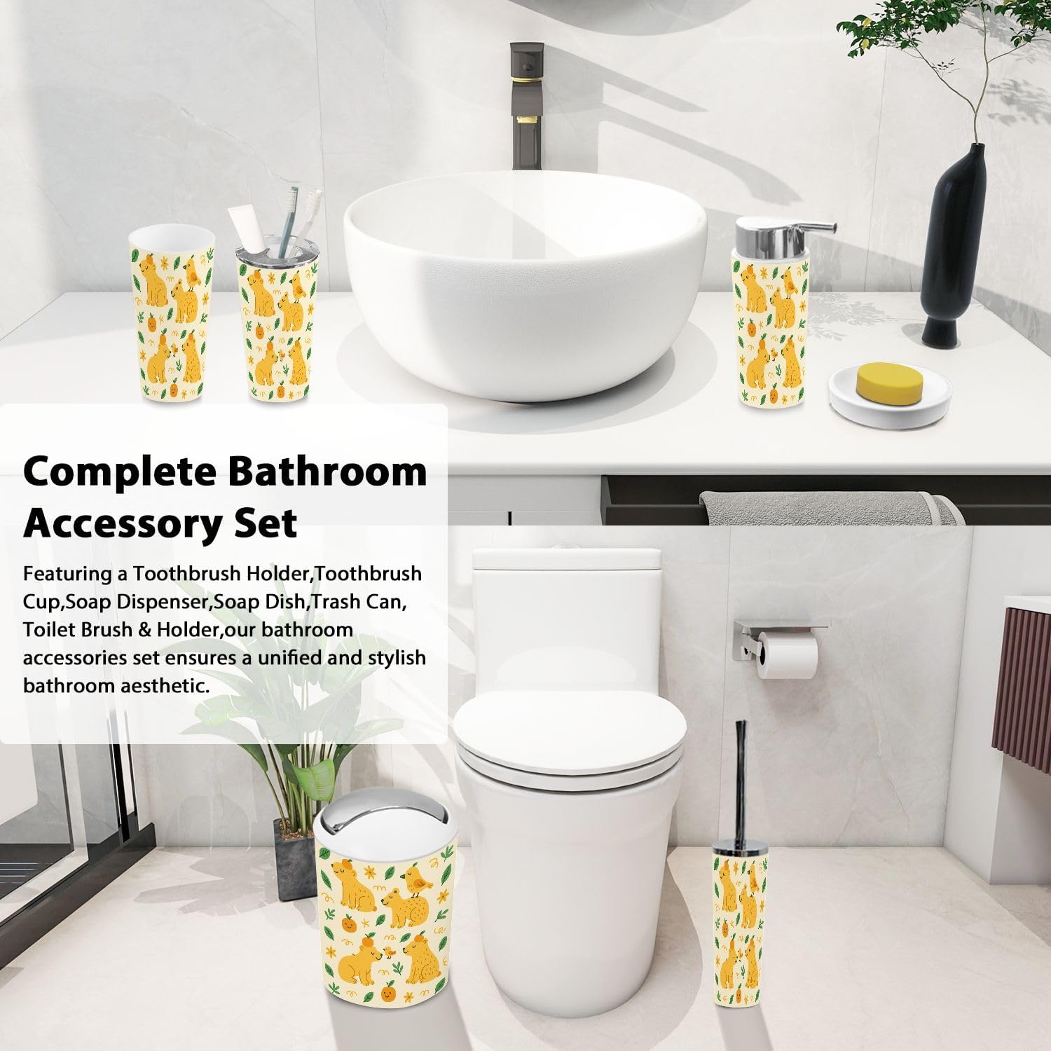 Boho Capybara Bathroom Accessory Set 6 Piece 1