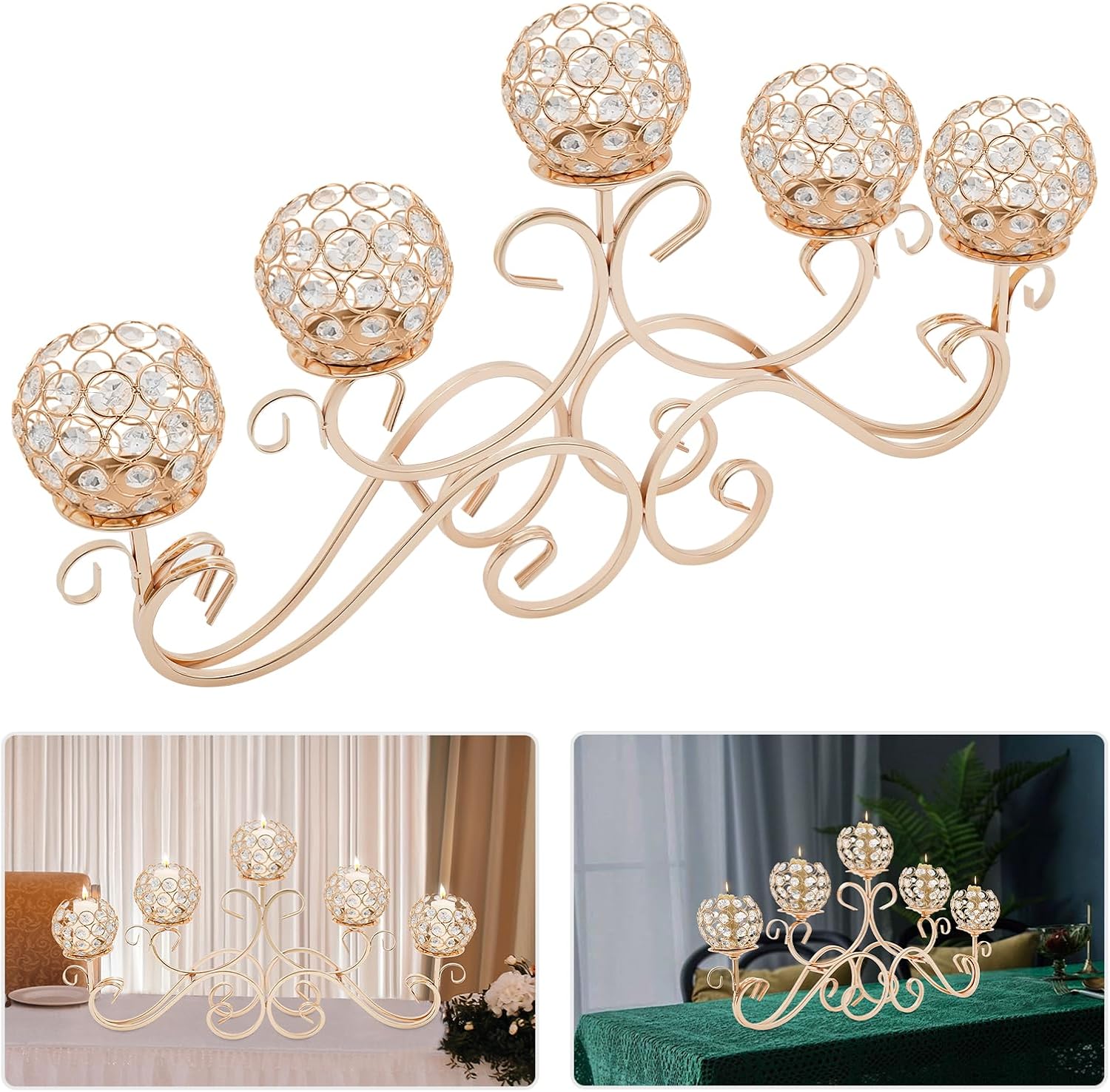 SOKDNHF 5-Arm Crystal Candle Holders - Elegant Candlestick Centerpiece for Weddings Events