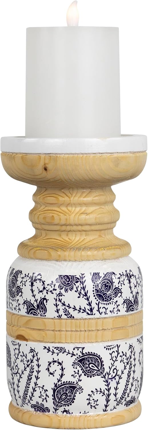 Large White and Blue Paisley Candle Holder