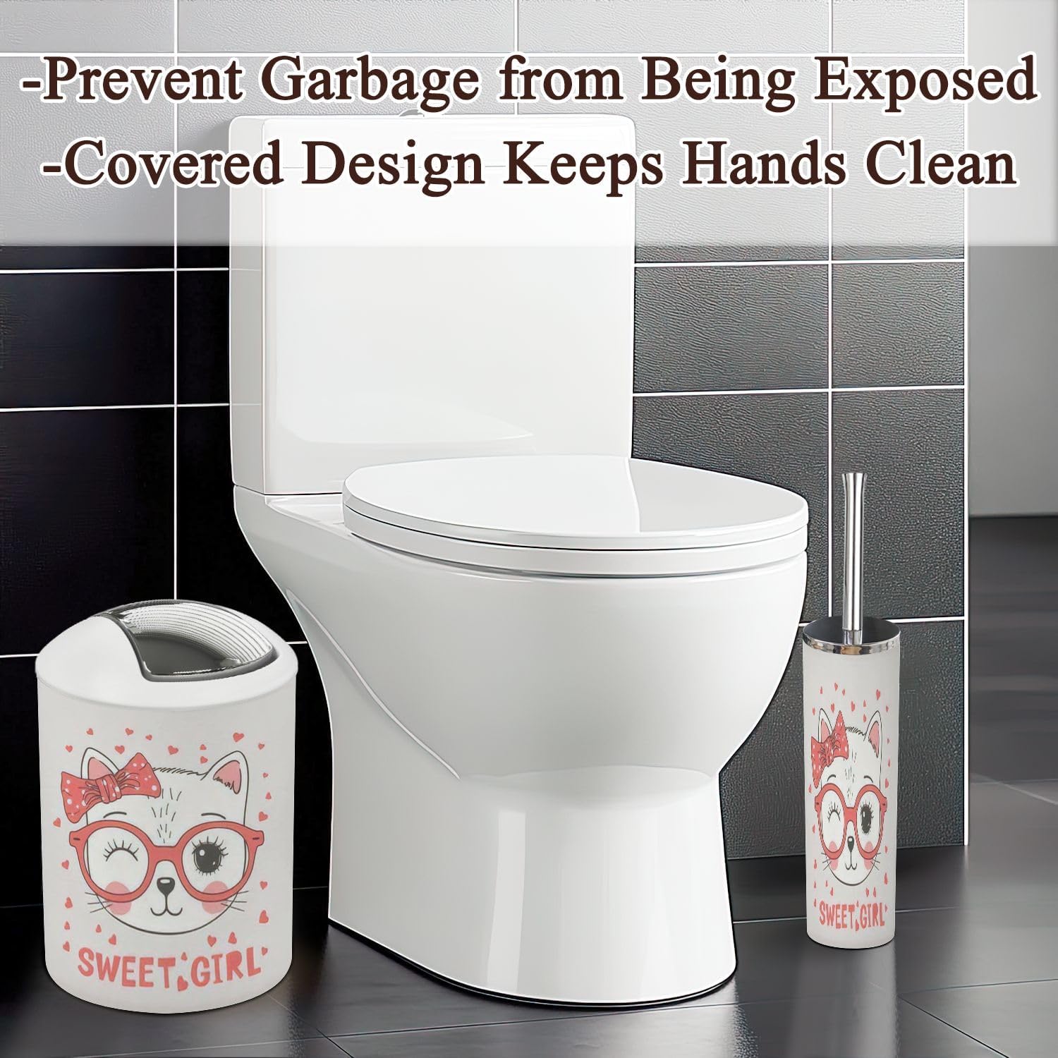 Elegance in Every Bisbee - 6-Piece Bathroom Set with Cat Face Design