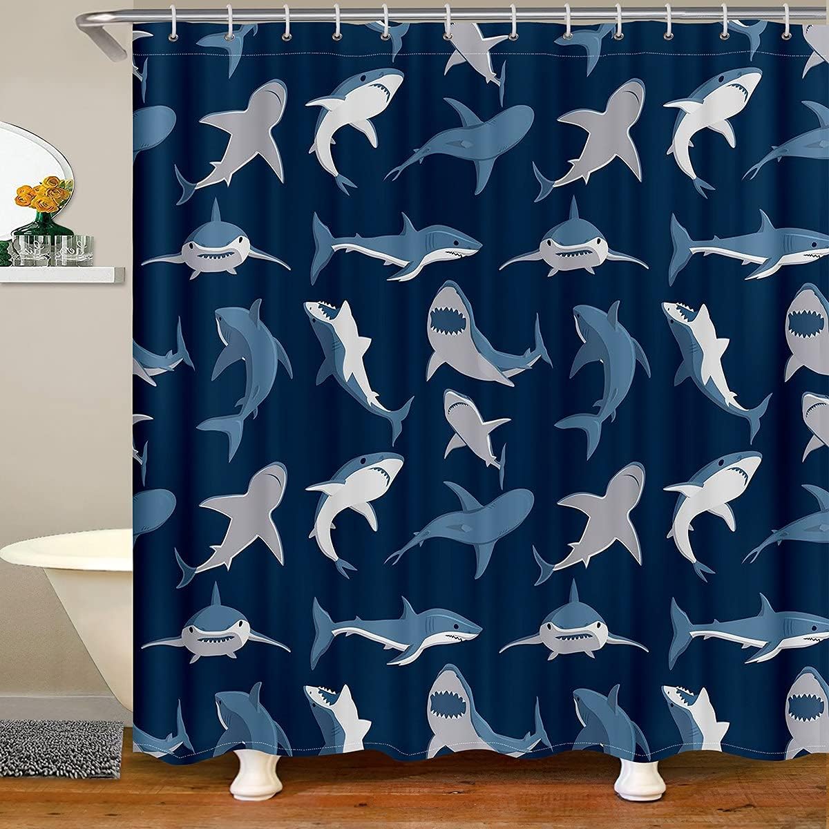 Erosebr Boys Shark Bathroom Curtain