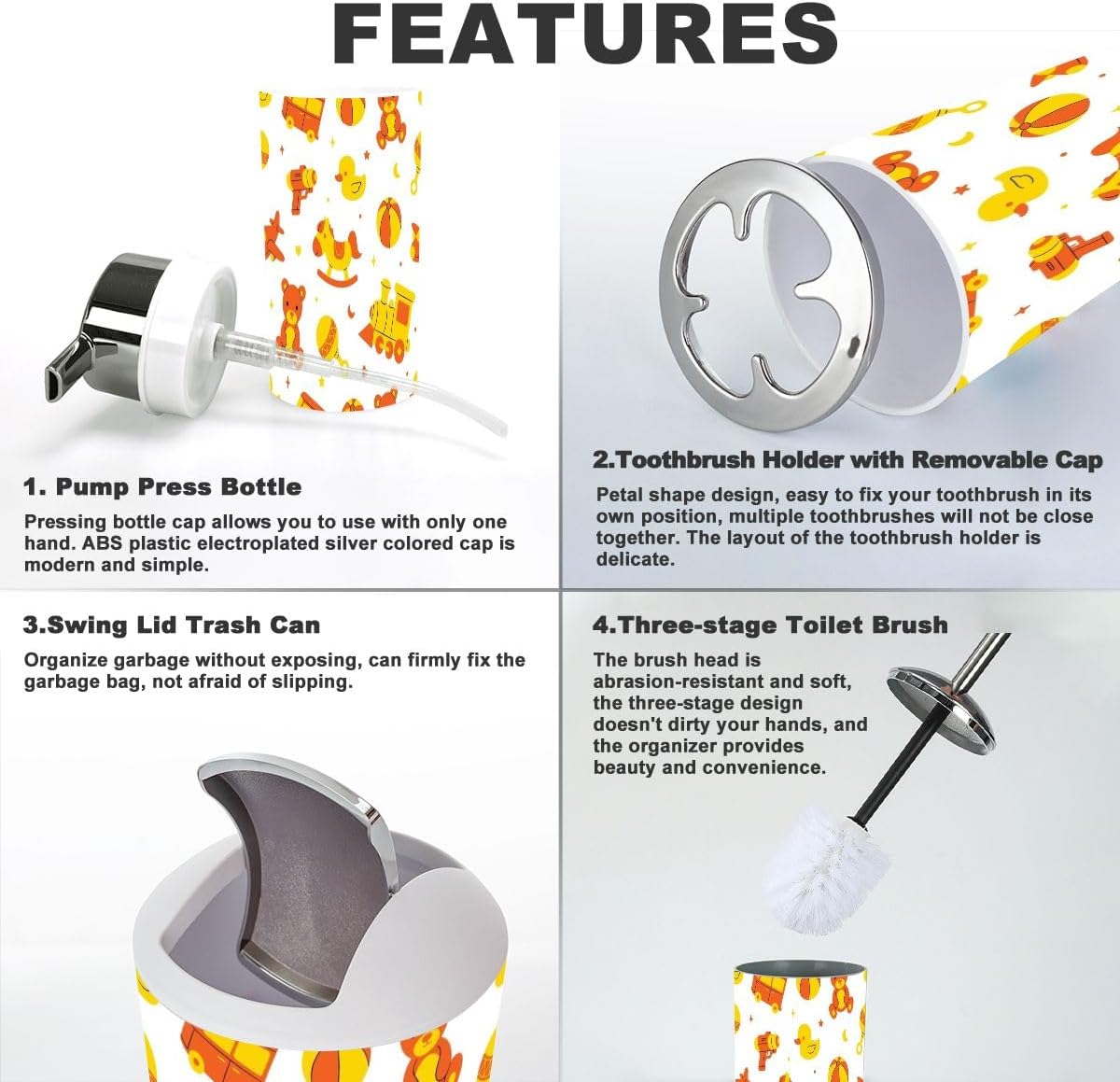 Cute Cartoon Bathroom Accessory Set 6 Piece