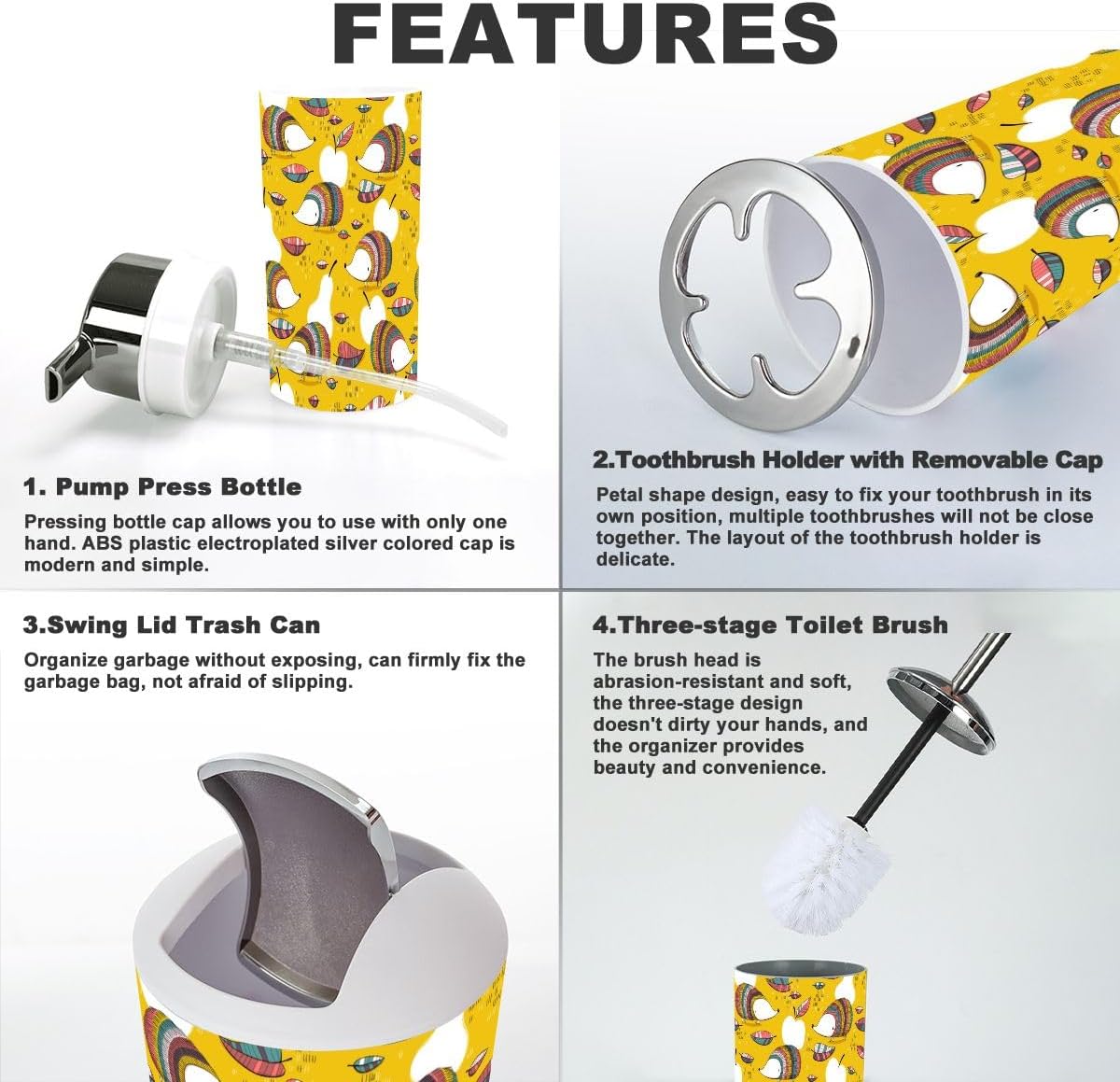 Hedgehog Bathroom Accessories Set 6 Pcs Decor