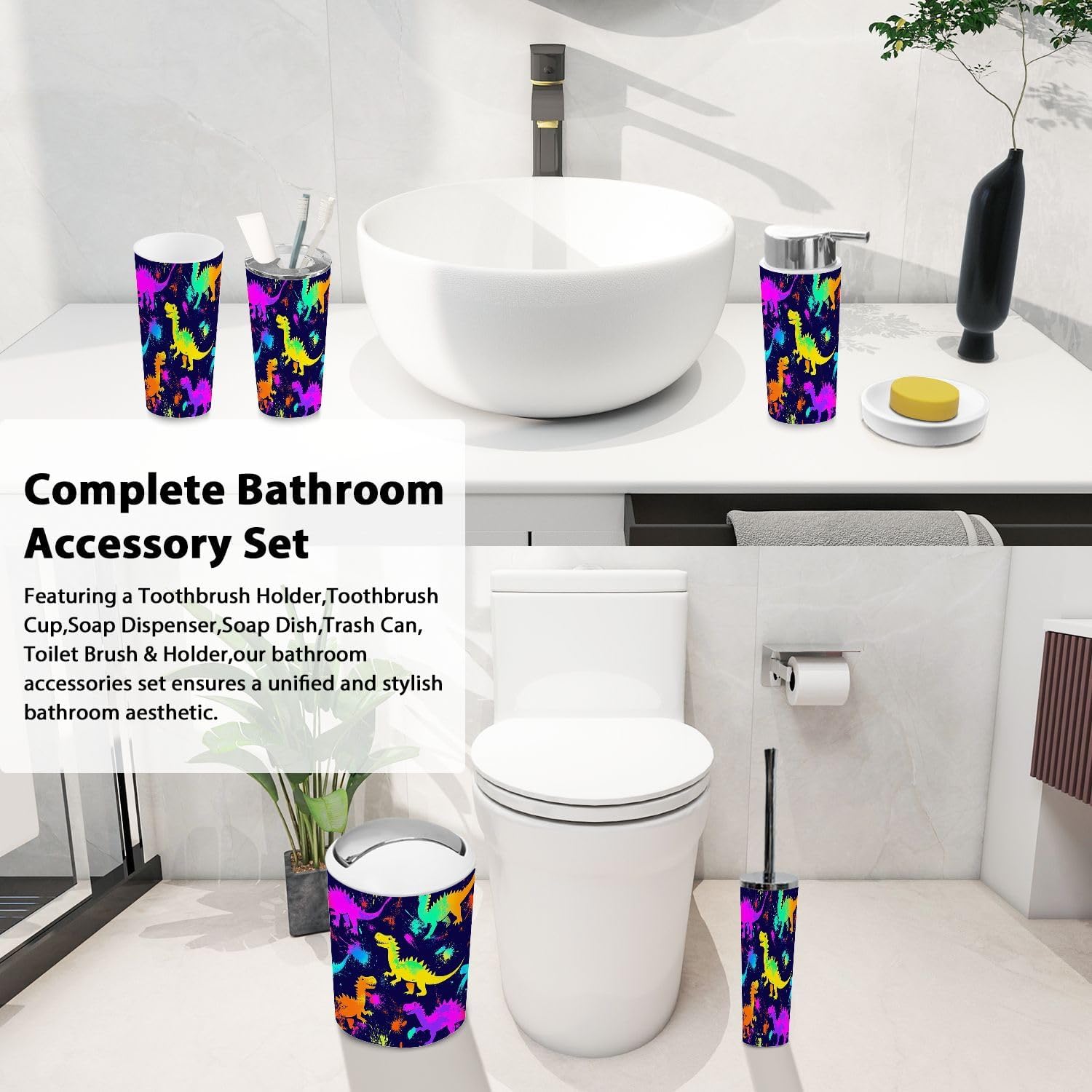 Boho Neon Bathroom Accessory Set 6 Pieces