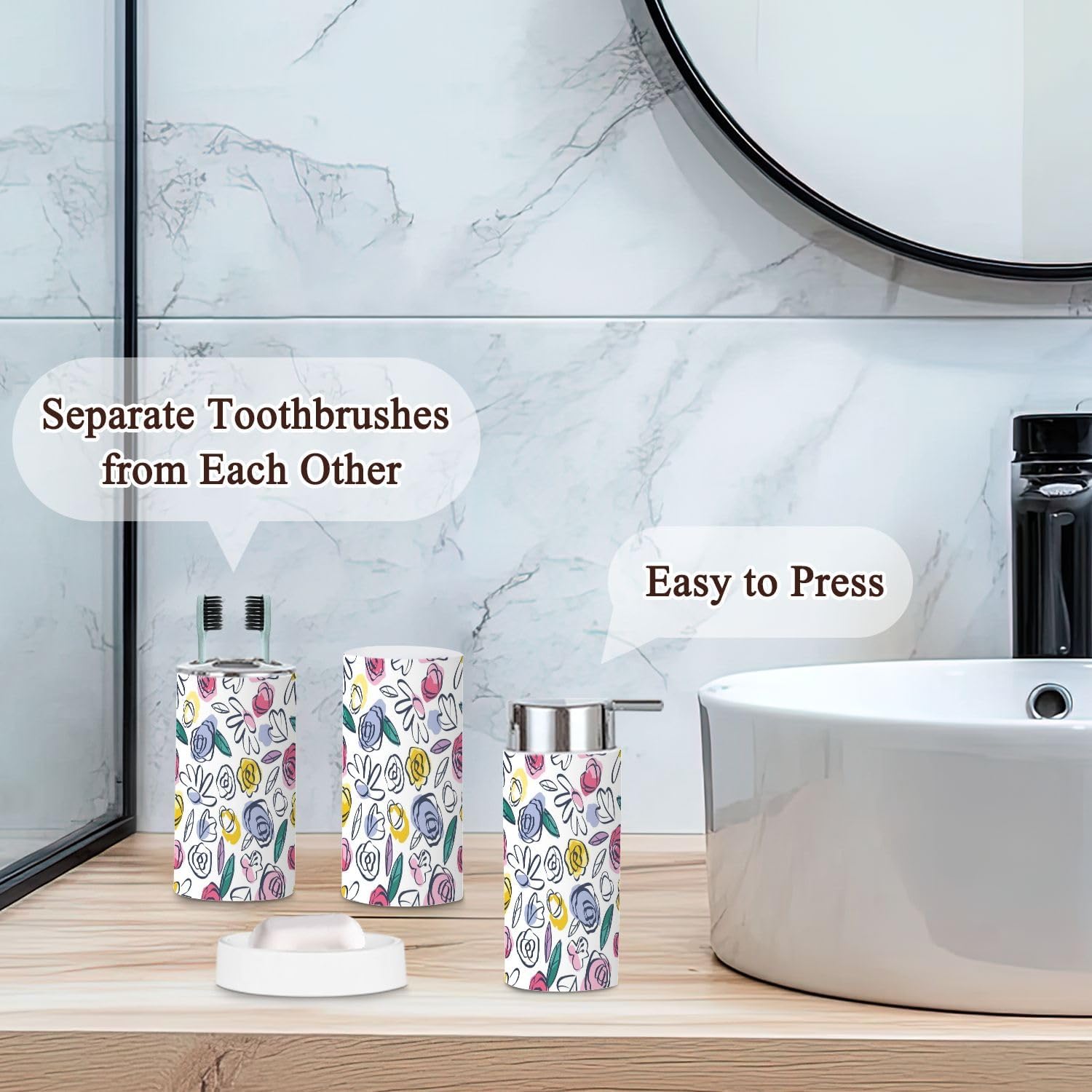 6 Piece Bathroom Accessories Set - Boho Style