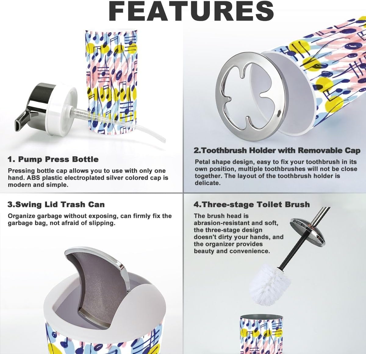 Bathroom Accessory Set - 6 Piece Artistic Design
