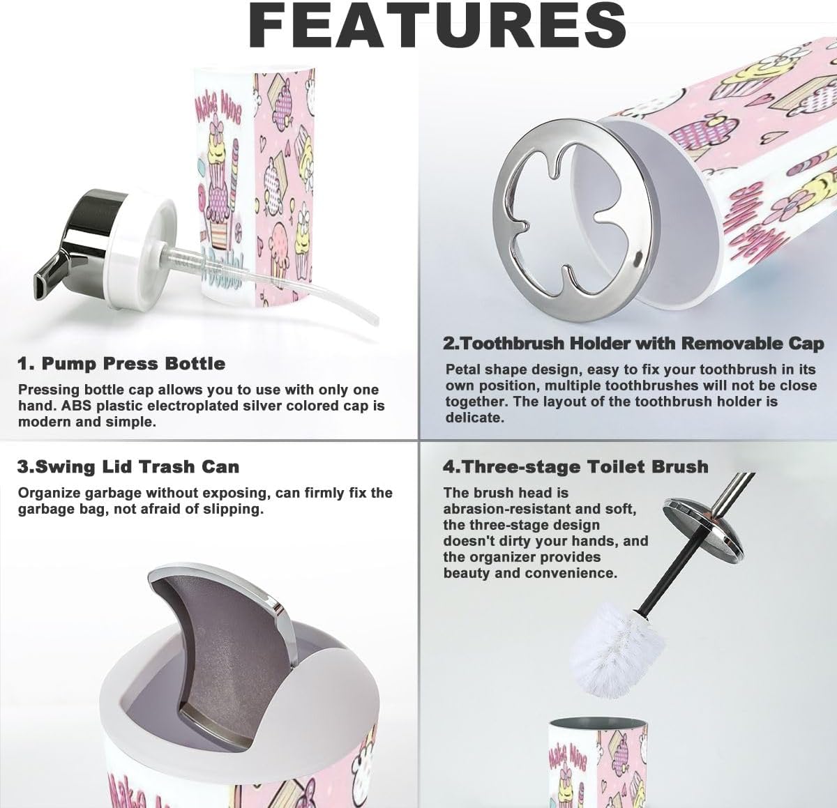 Bath Time Sweet Treat 6-Piece Bathroom Accessory Set with Graphic TEES