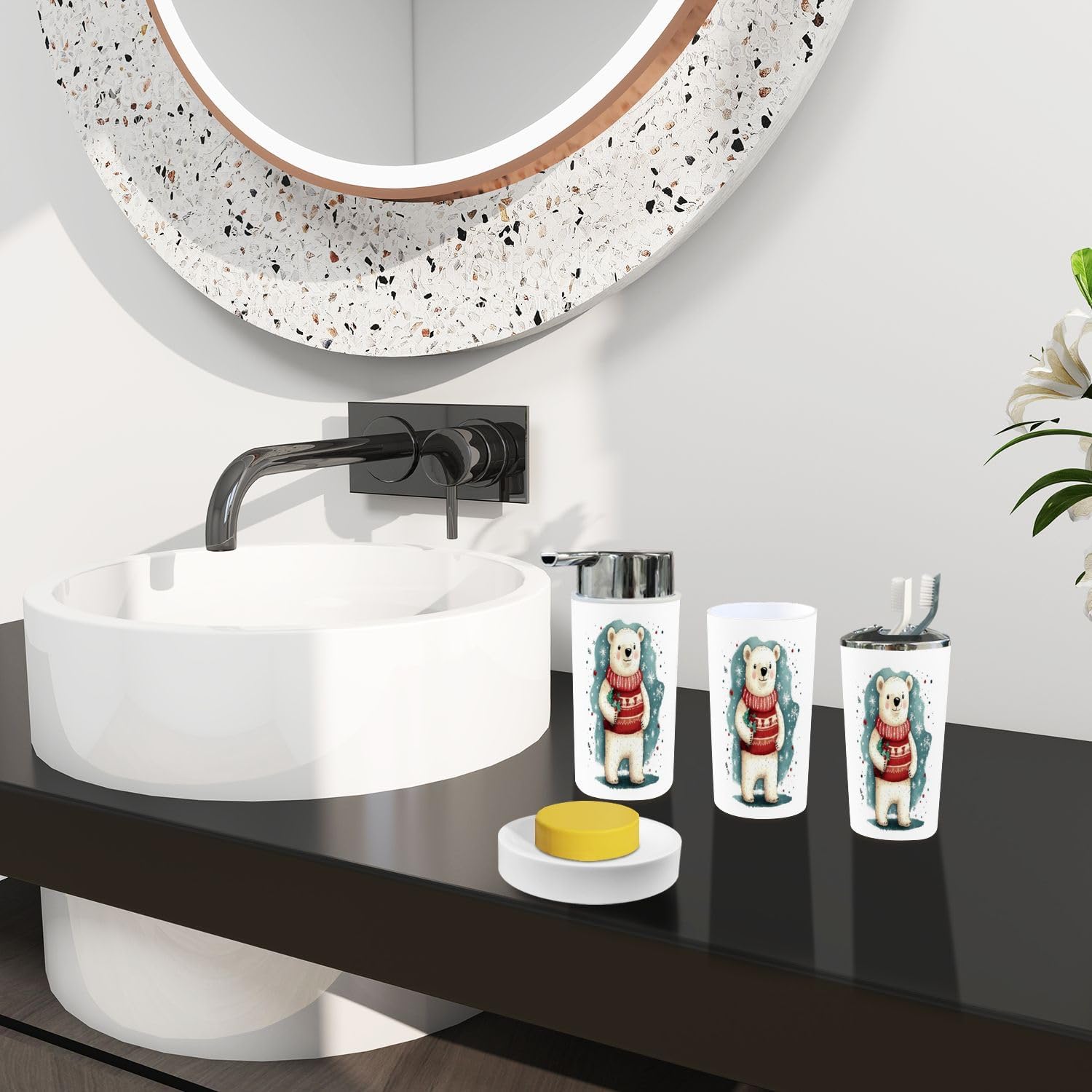 Stylish Eco-Friendly Bathroom Set Bear and Christmas Motif
