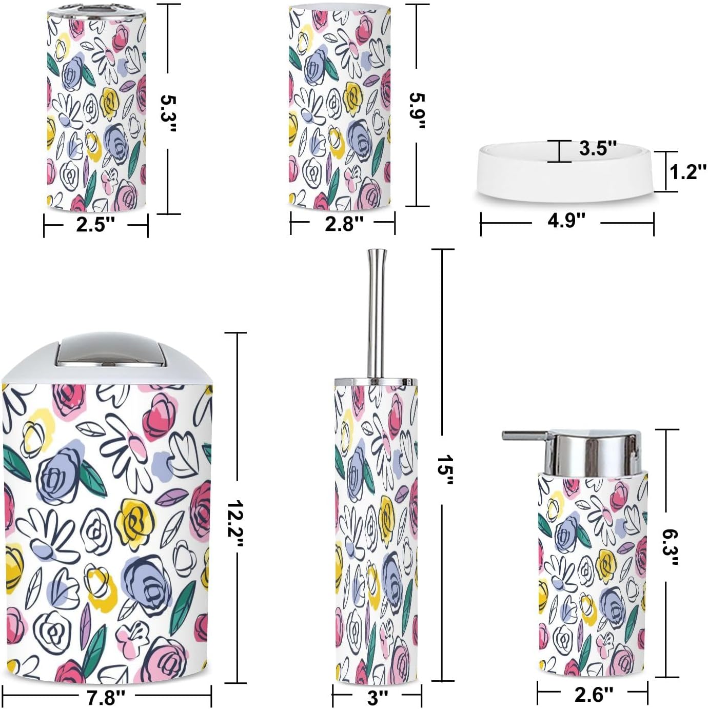 6 Piece Bathroom Accessories Set - Boho Style