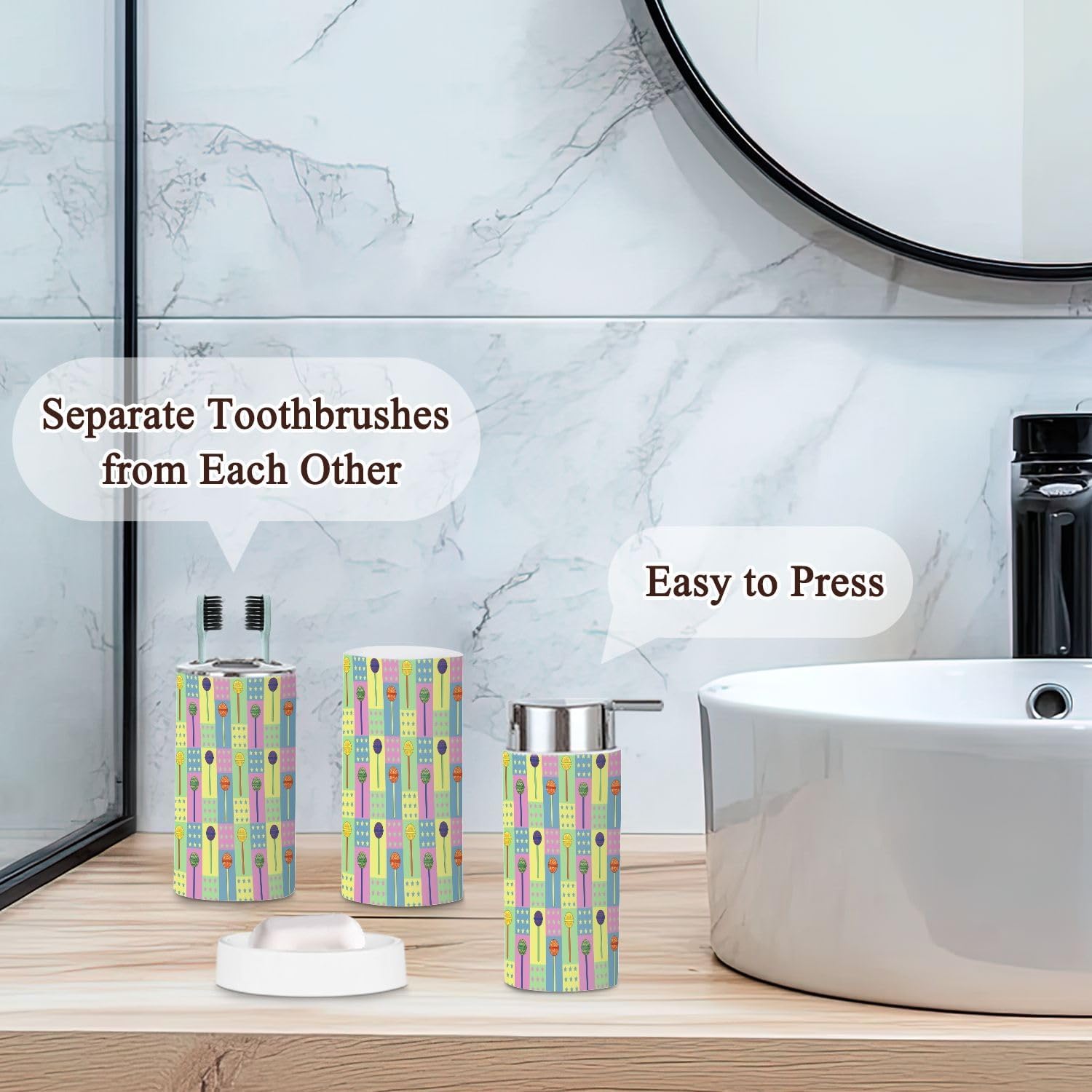 6-Piece Bath Accessories Set with Lollipop Design for Efficient Organizing
