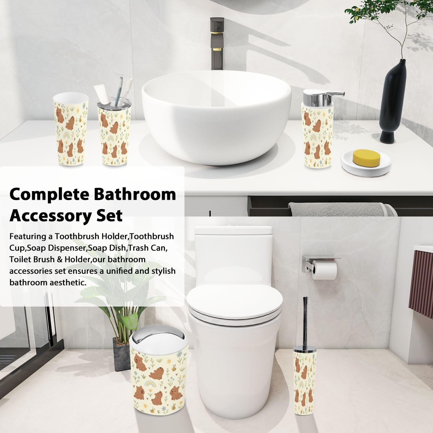 Bathroom Accessor Set Boho Pattern for Kids