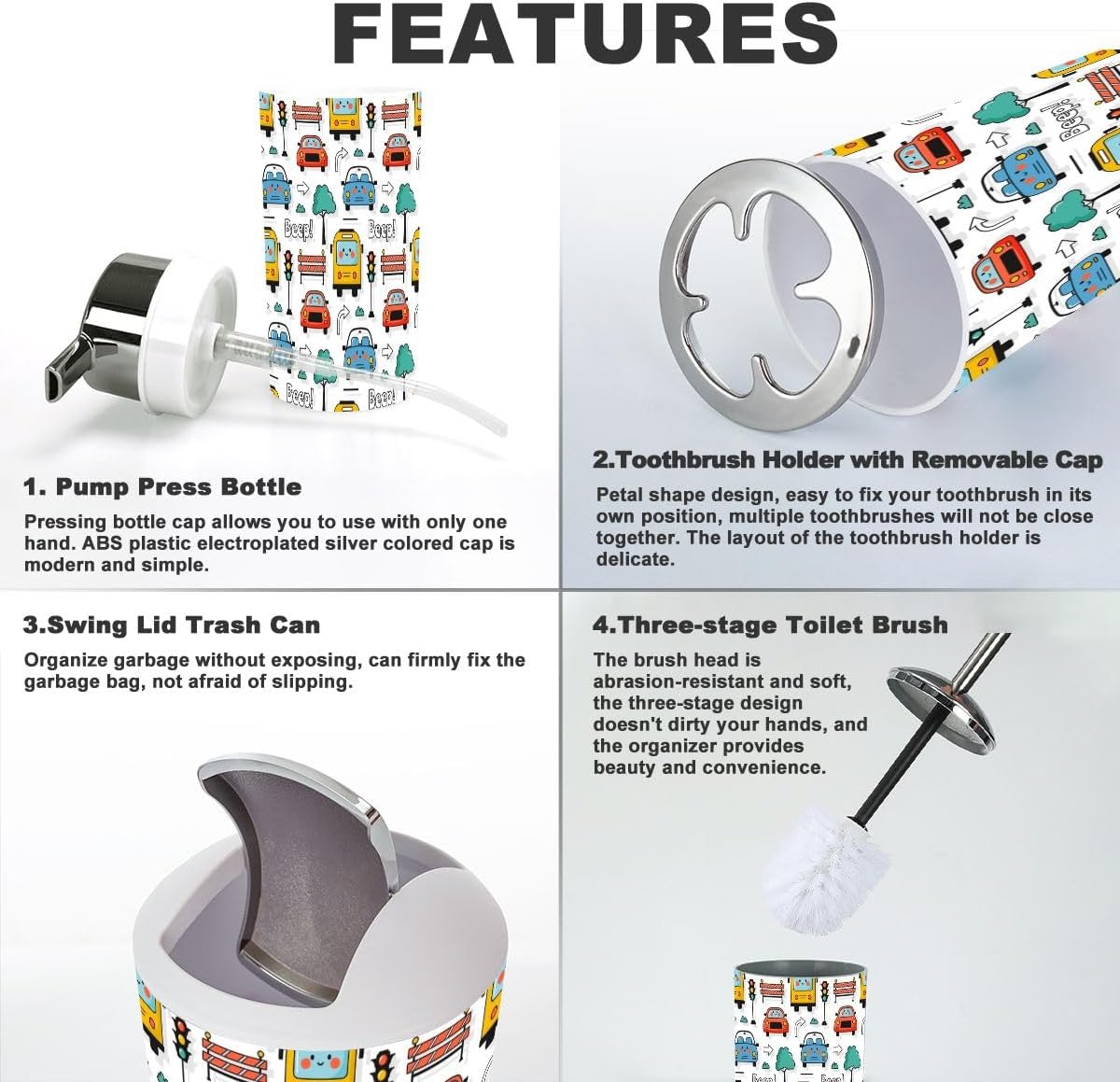 Stylish Bathroom Set with 6 Essential Accessories for Kids Adults