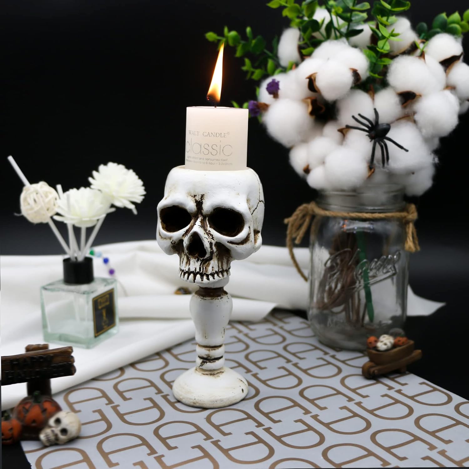 Skull Candle Holder - Gothic Tabletop Spooky Decor